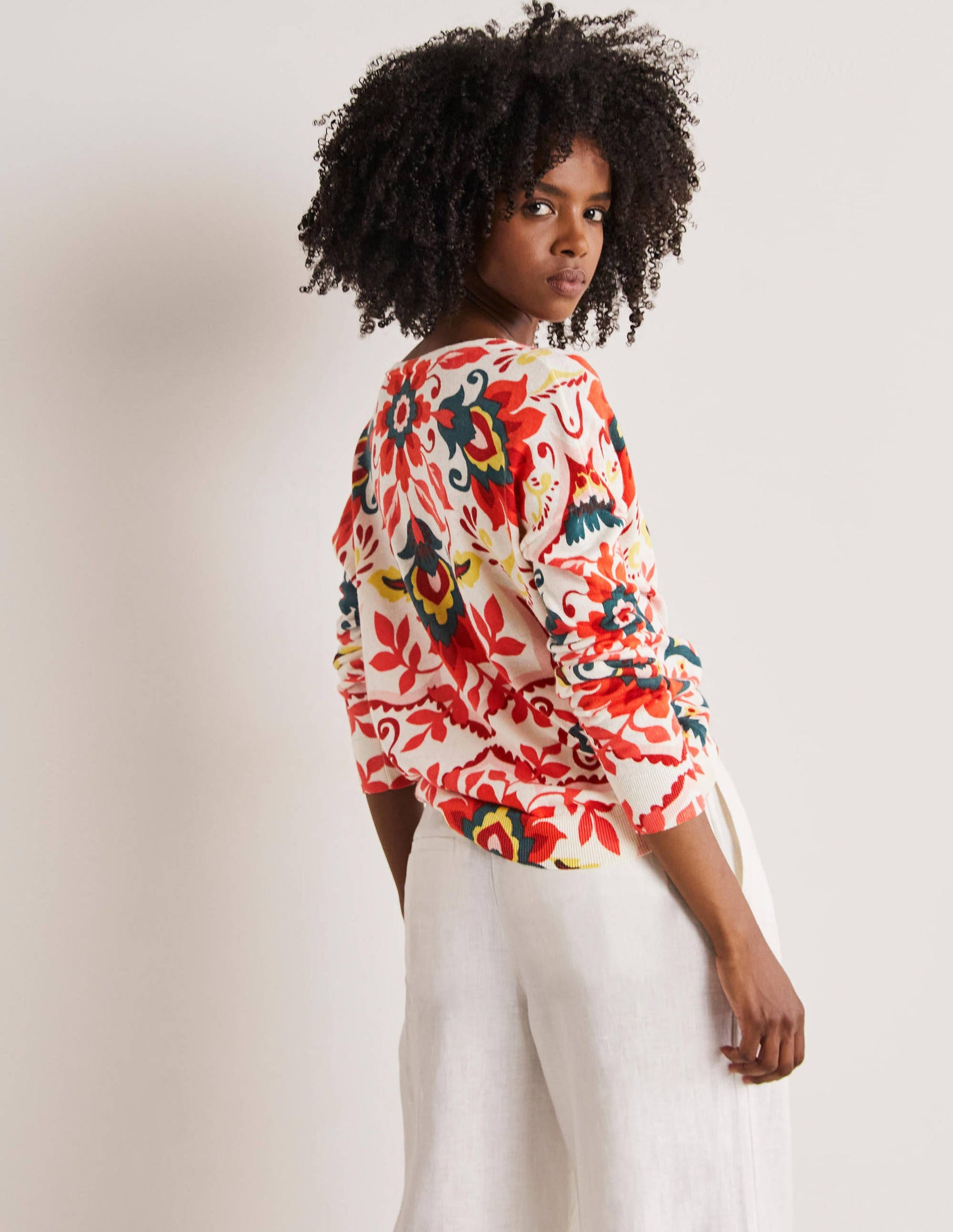 Relaxed Printed V-neck Jumper-Multi, Moroccan Bloom-3