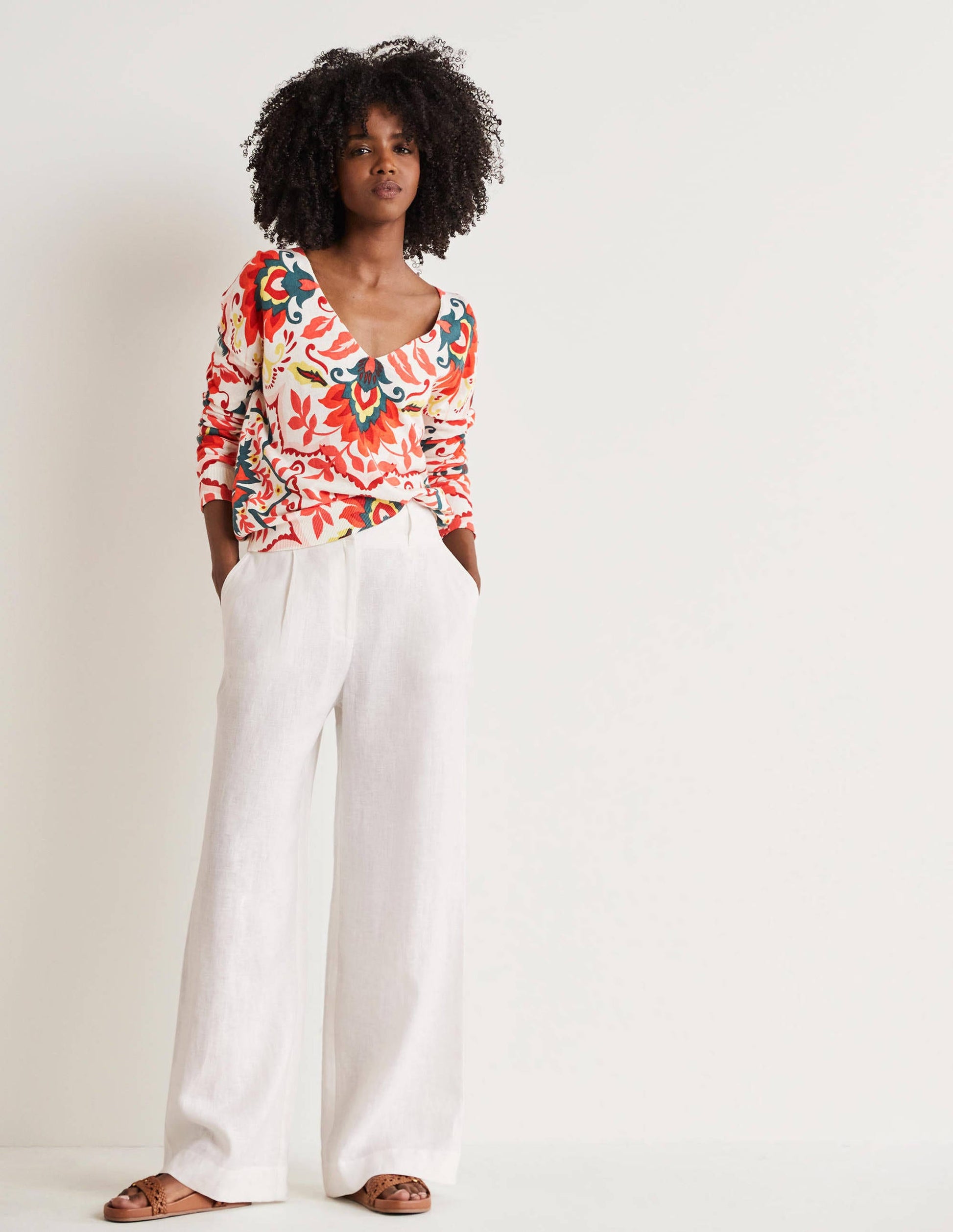 Relaxed Printed V-neck Jumper-Multi, Moroccan Bloom-4