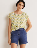 Printed Crew Neck Knitted Vest-Olive Oil, Poppy Geo