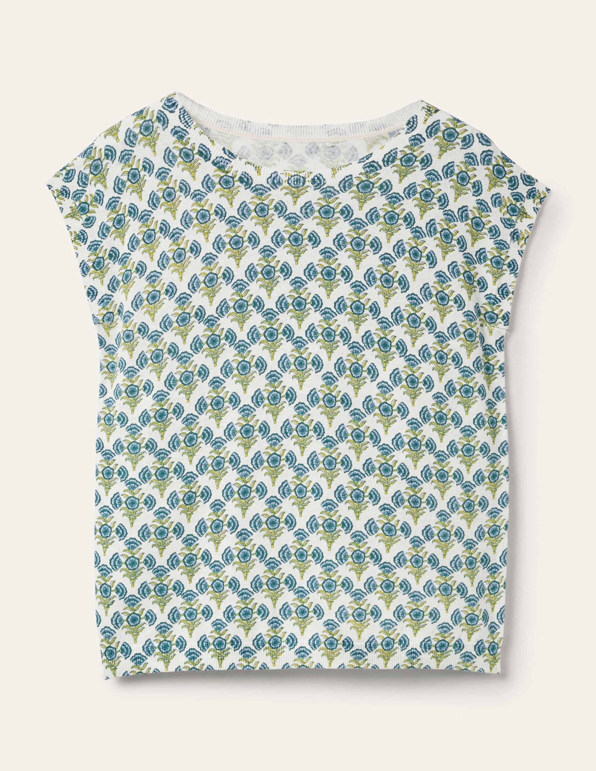Printed Crew Neck Knitted Vest-Brunnera Blue, Poppy Geo-7