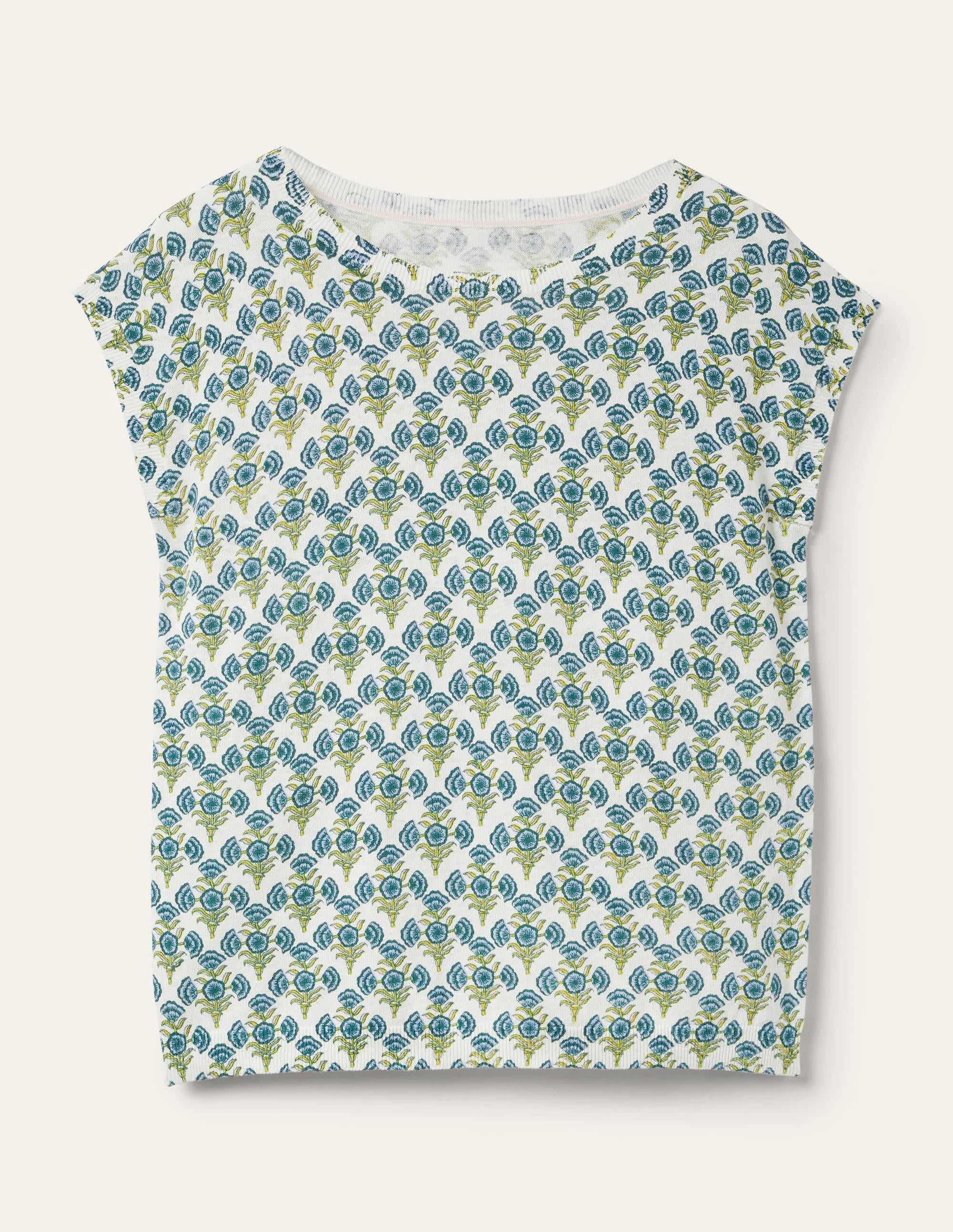 Printed Crew Neck Knitted Vest-Brunnera Blue, Poppy Geo - Image 7