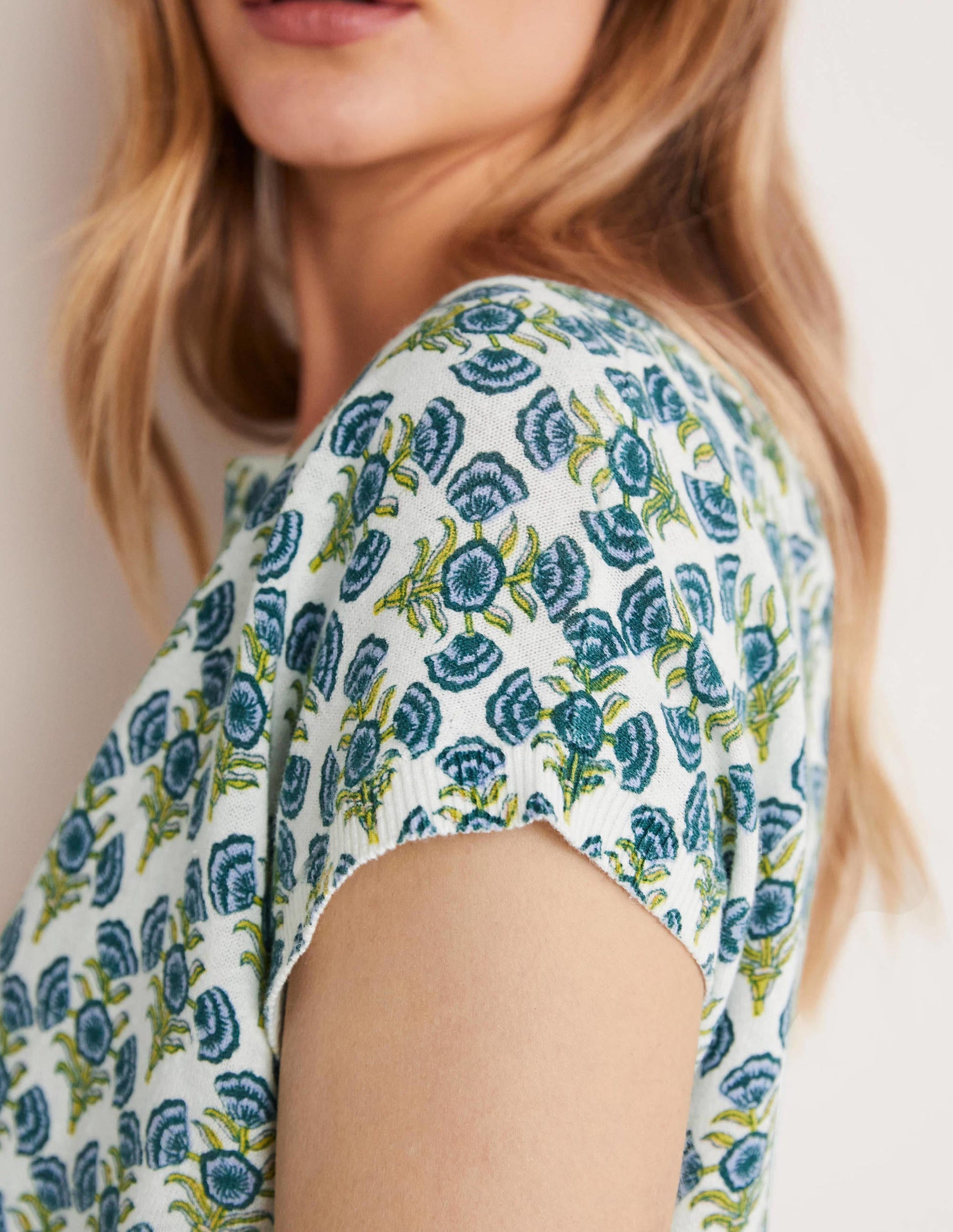 Printed Crew Neck Knitted Vest-Brunnera Blue, Poppy Geo-2