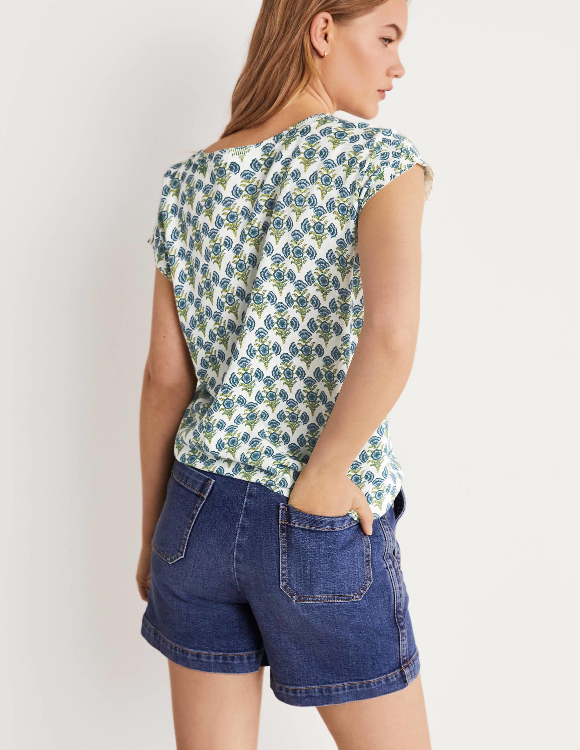 Printed Crew Neck Knitted Vest-Brunnera Blue, Poppy Geo - Image 3