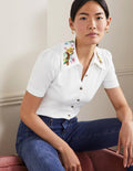 Embroidered Collar Cardigan-Ivory