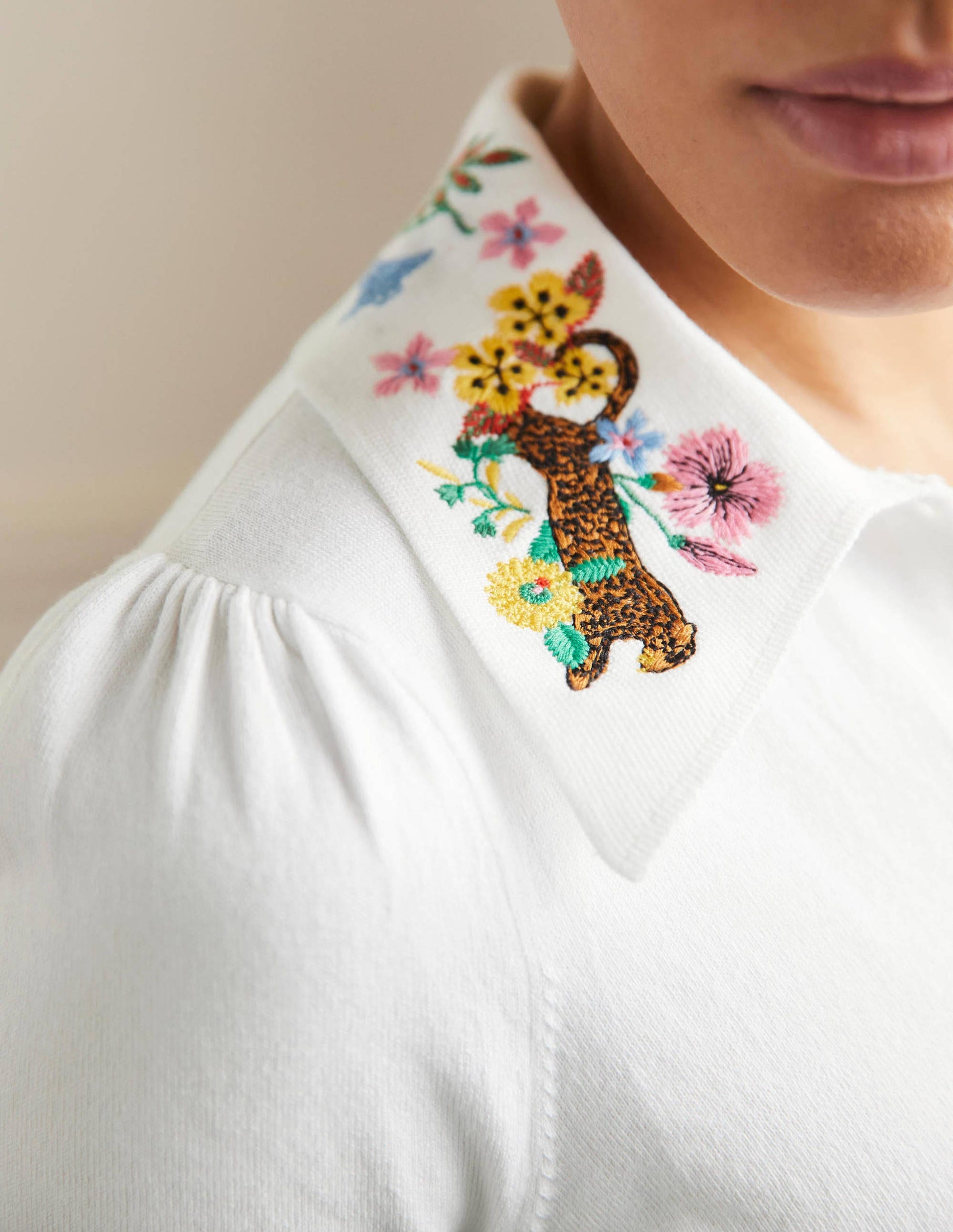 Embroidered Collar Cardigan-Ivory-2