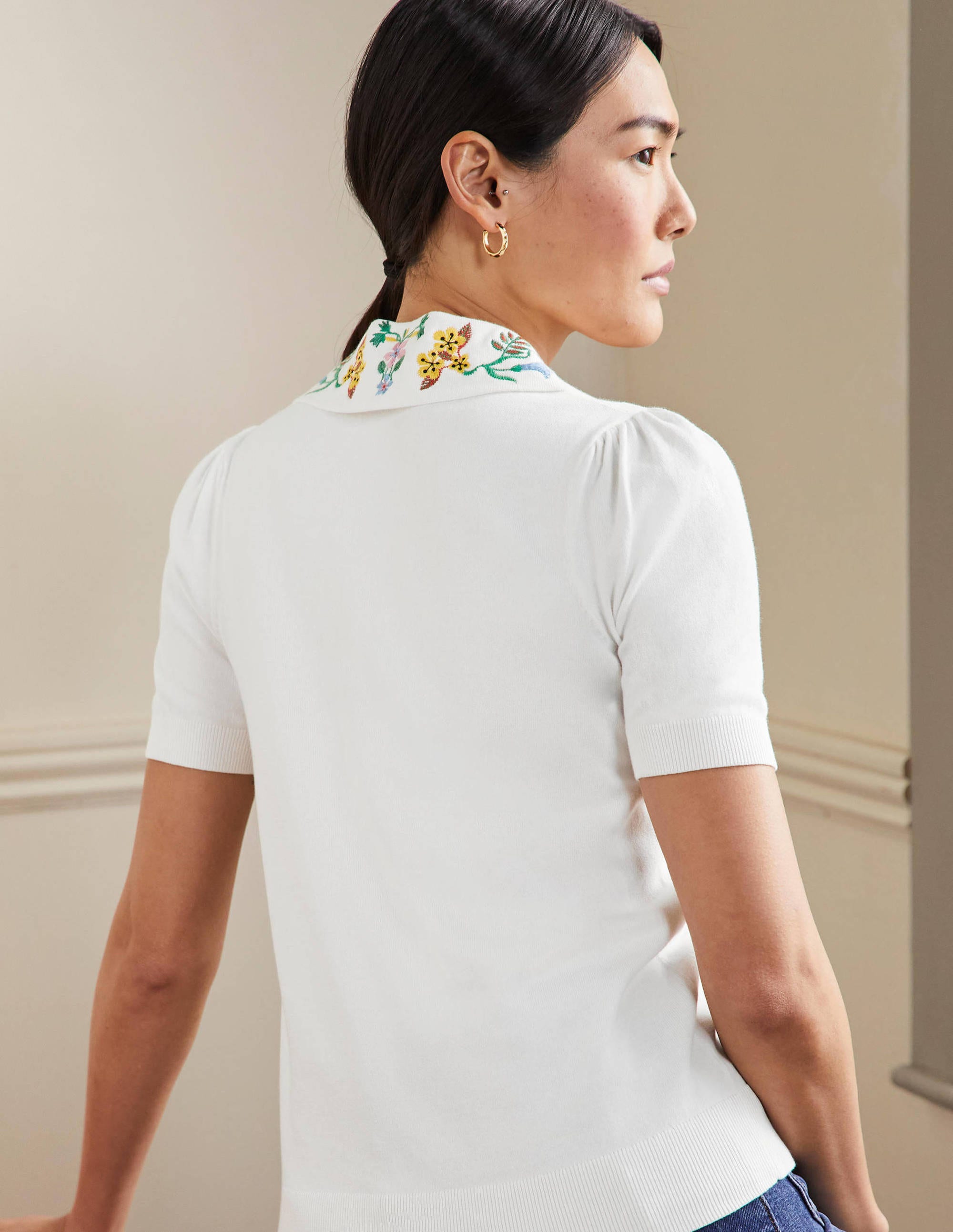 Embroidered Collar Cardigan-Ivory - Image 3