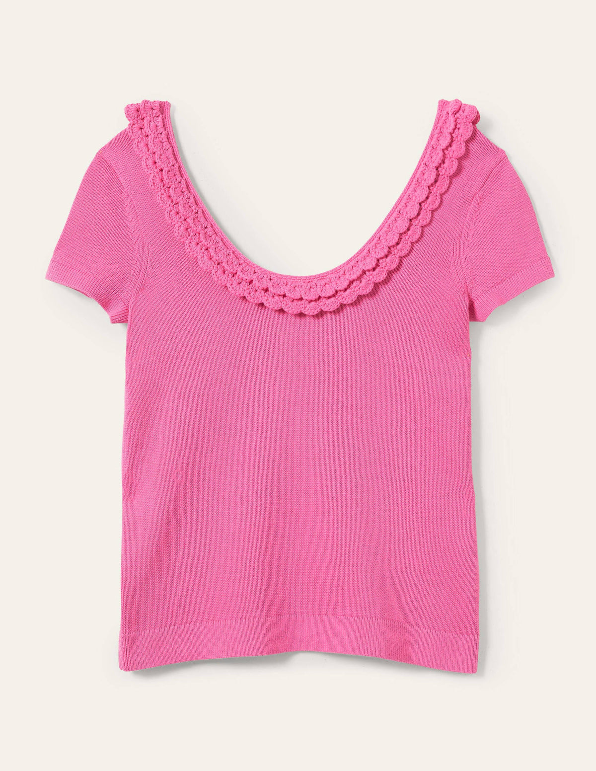 Crochet Scallop Knit T-shirt-Strawberry Daiquiri Pink - Image 6