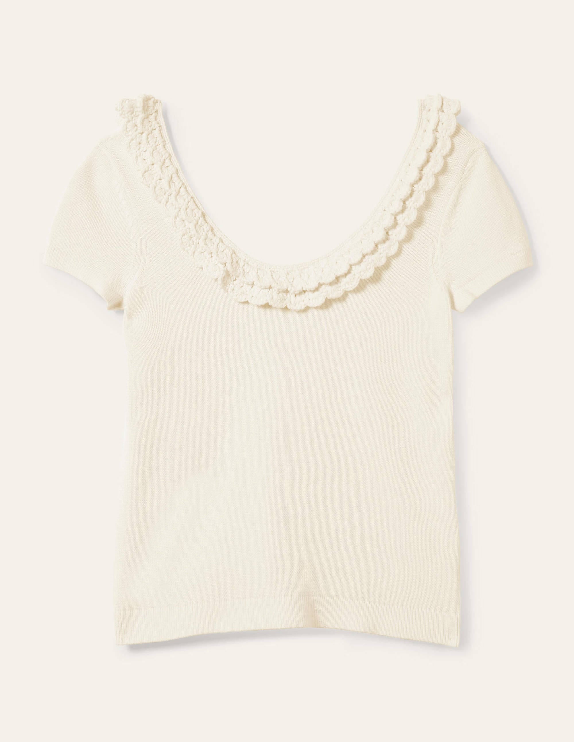 Crochet Scallop Knit T-shirt-Ivory - Image 6