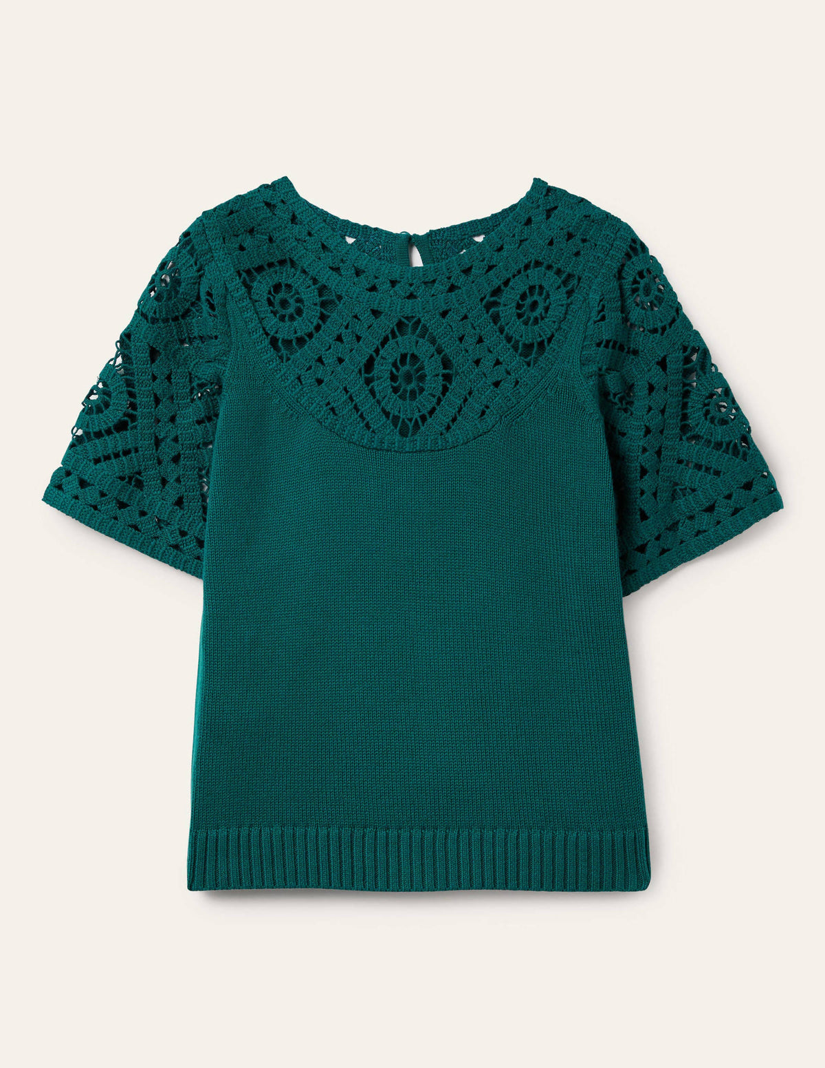 Crochet Detail Knitted T-shirt-Chesapeake Bay Green-7