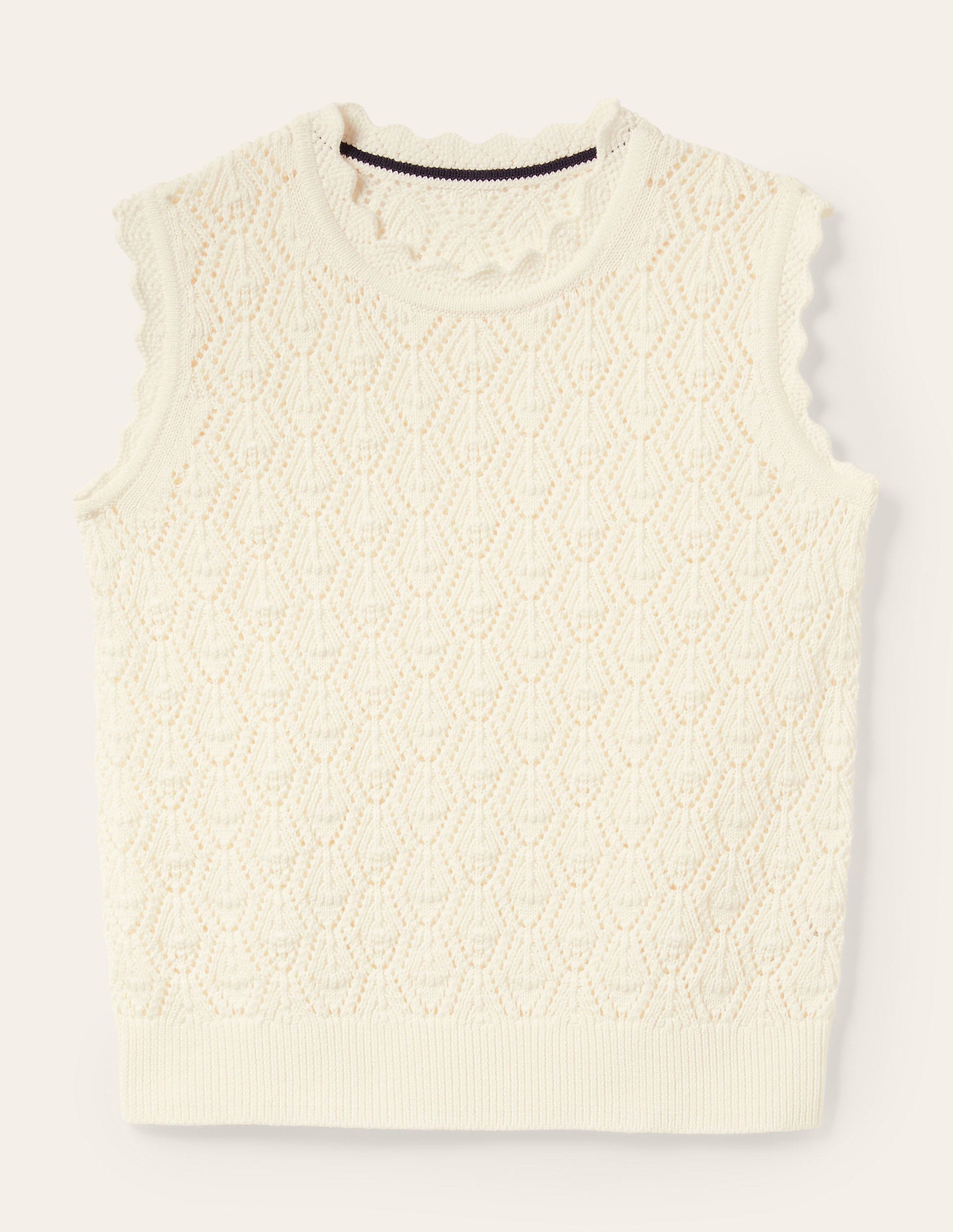 Scallop Crochet Knitted Tank-Ivory-6