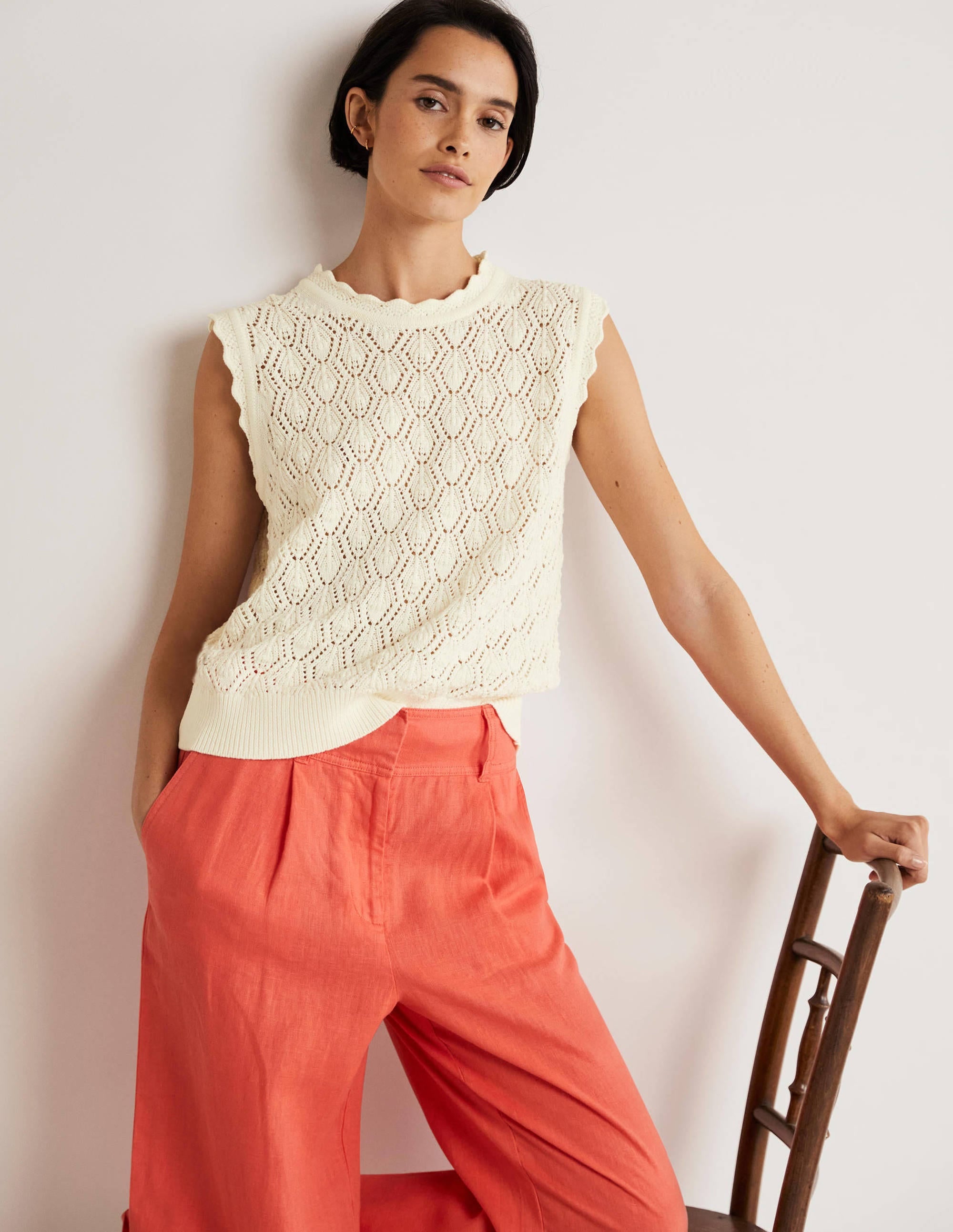 Scallop Crochet Knitted Tank-Ivory - Image 1