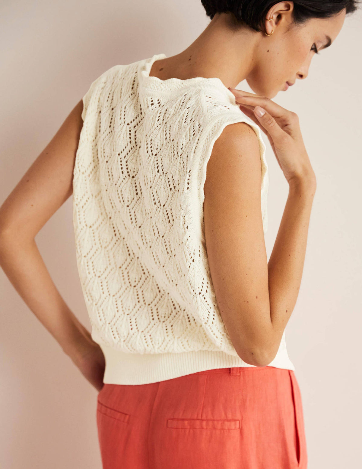 Scallop Crochet Knitted Tank-Ivory - Image 3
