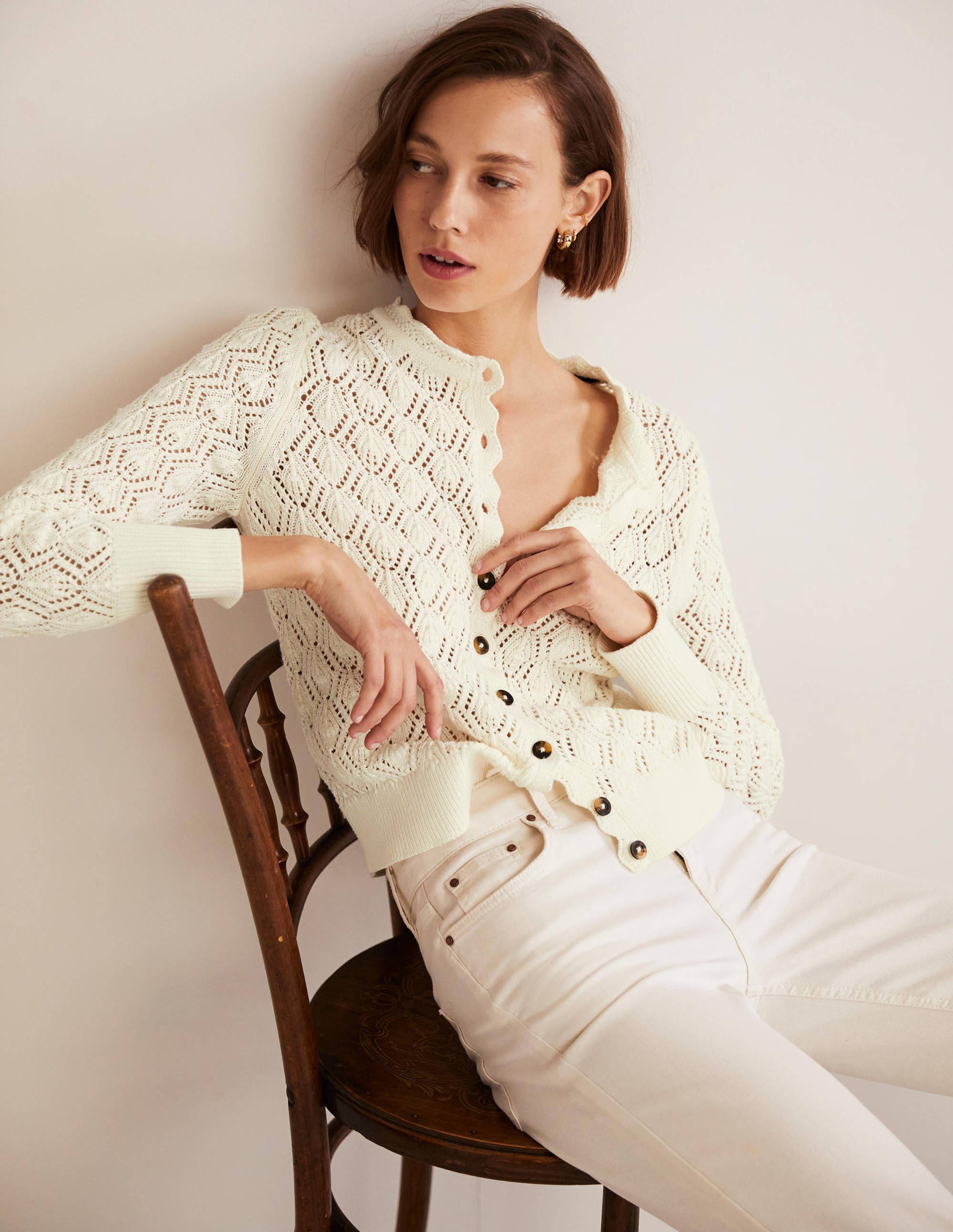 Scallop Crochet Cardigan-Ivory - Image 3