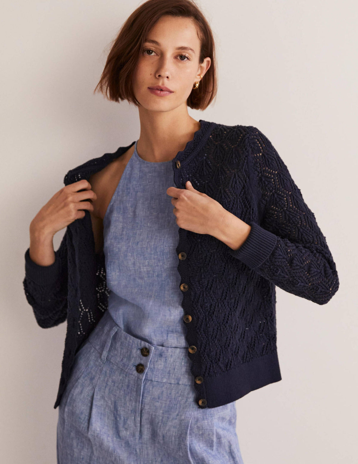 Scallop Crochet Cardigan-navy-1
