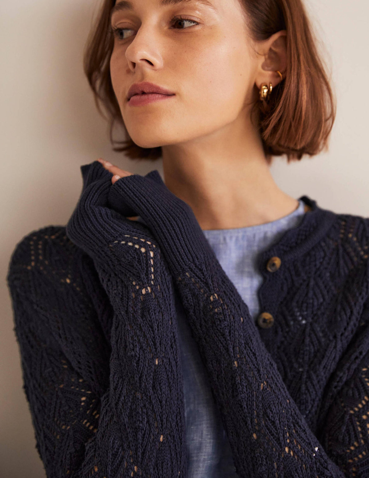 Scallop Crochet Cardigan-navy - Image 2