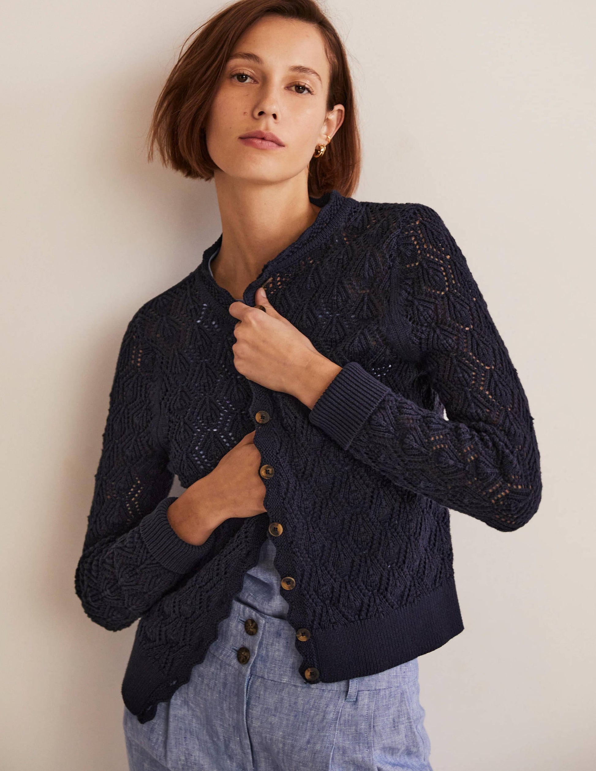 Scallop Crochet Cardigan-navy-3