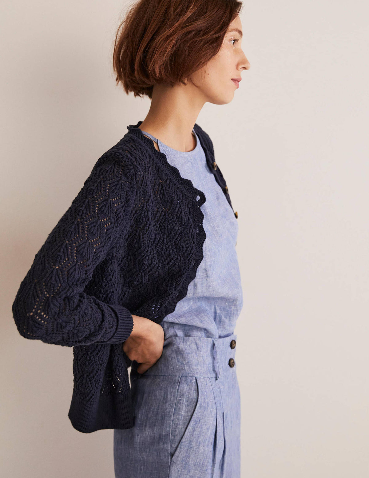 Scallop Crochet Cardigan-navy - Image 4