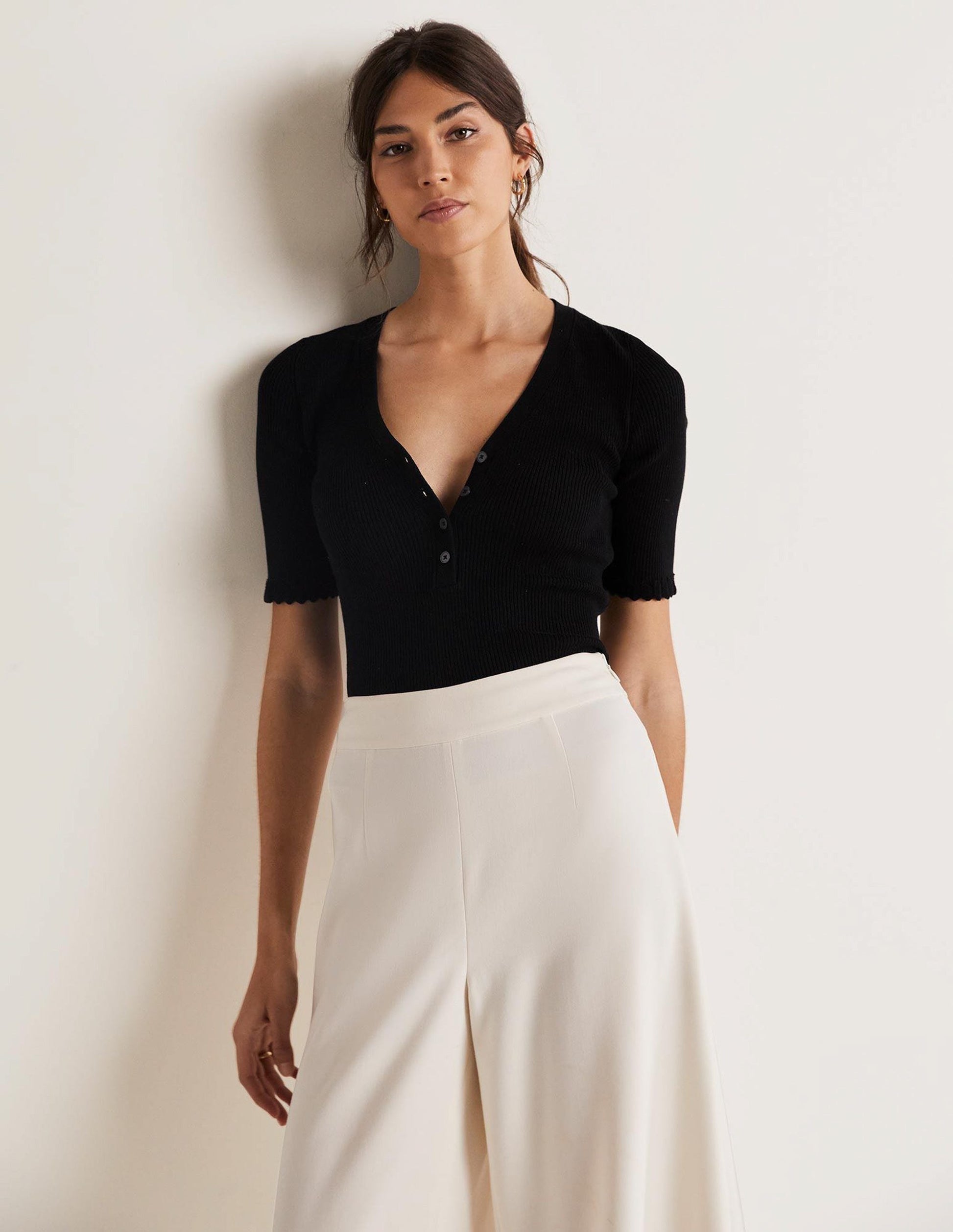 Ribbed Knitted T-shirt-Black-1