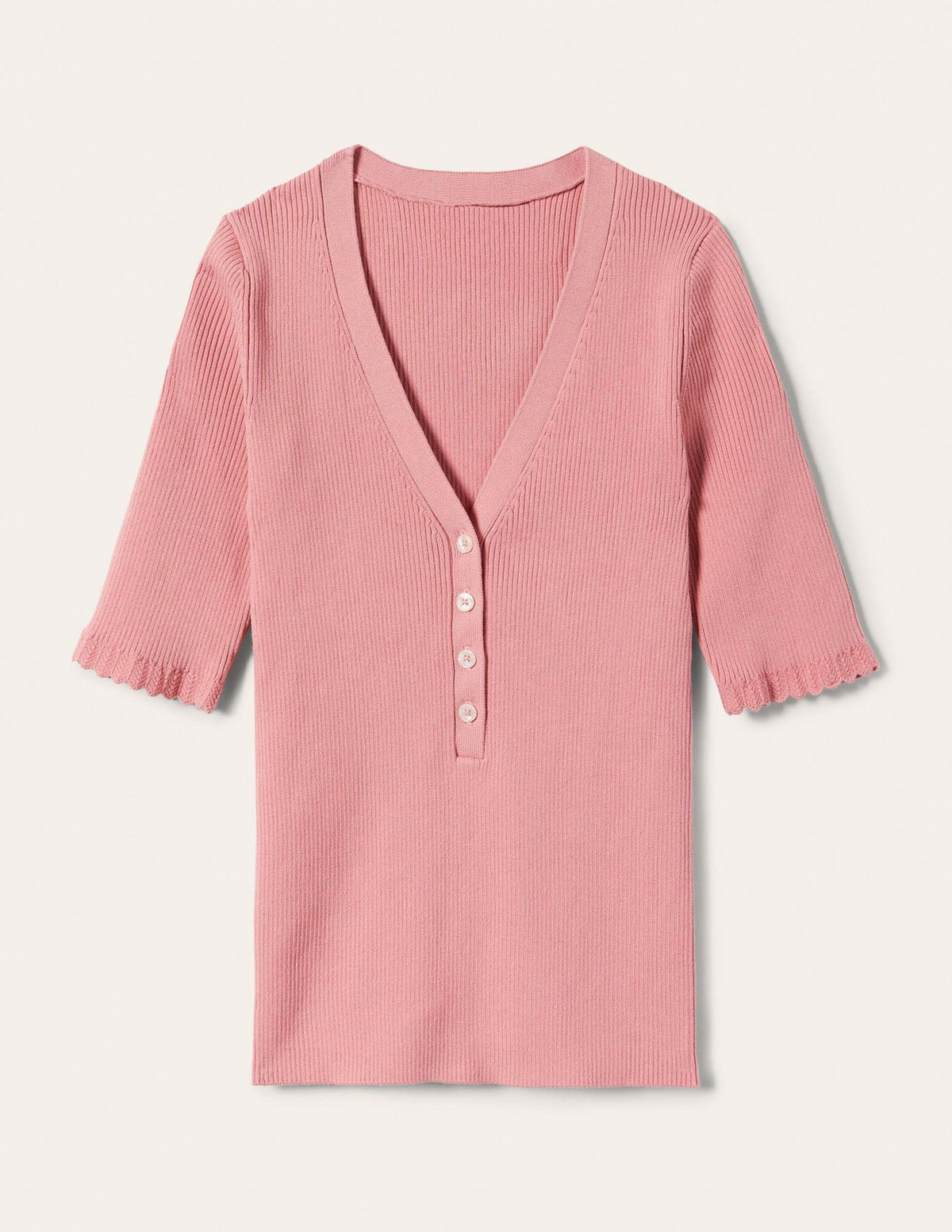 Ribbed Knitted T-shirt-Almond Pink-5