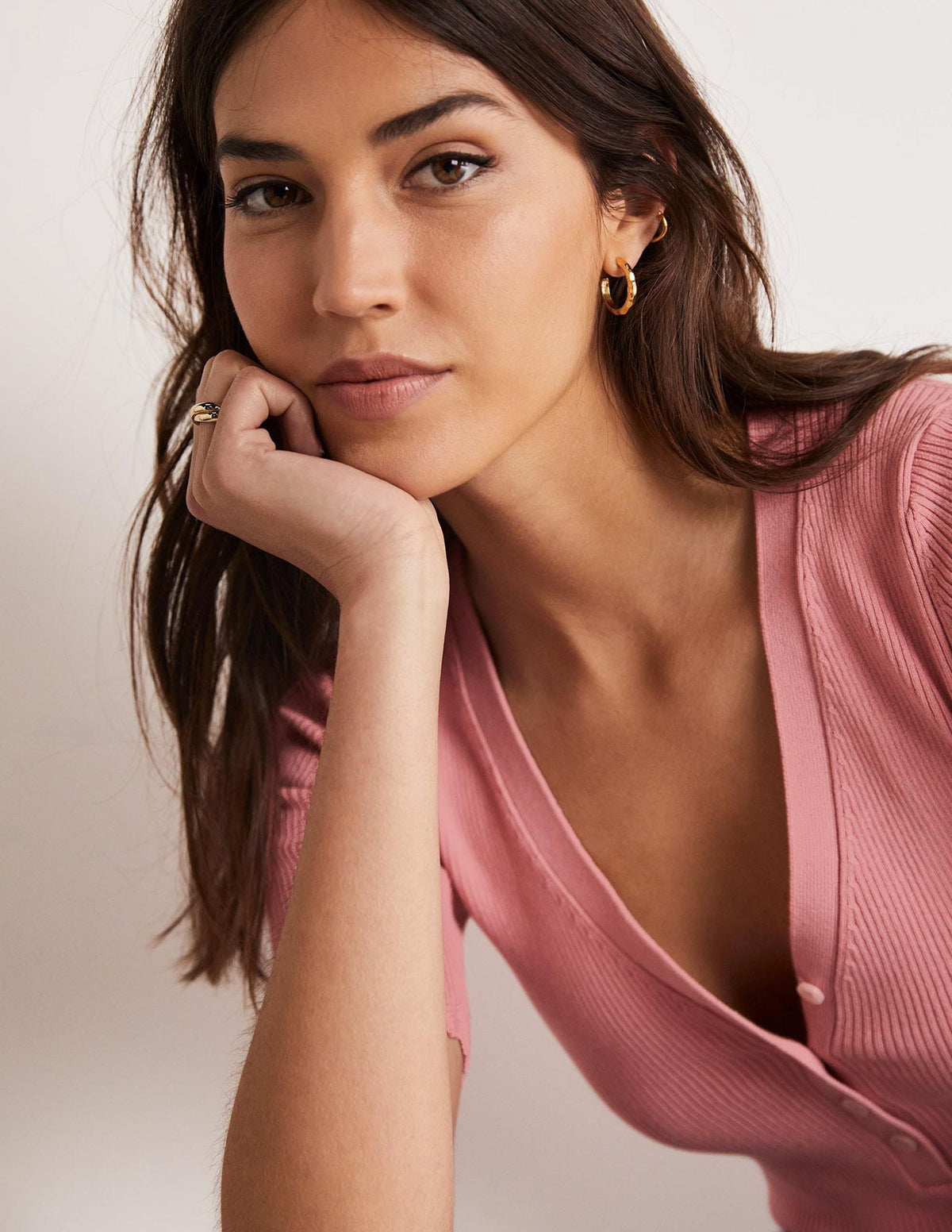 Ribbed Knitted T-shirt-Almond Pink-4