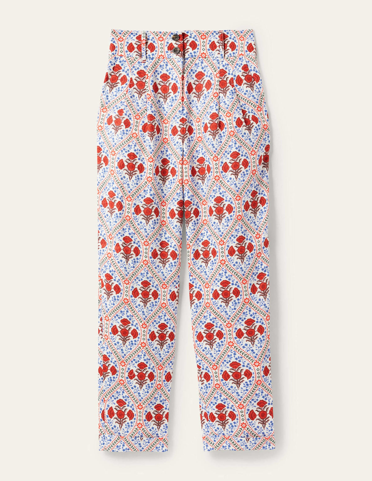 Turn Up Linen Trousers-Ivory, Poppy Bloom-5