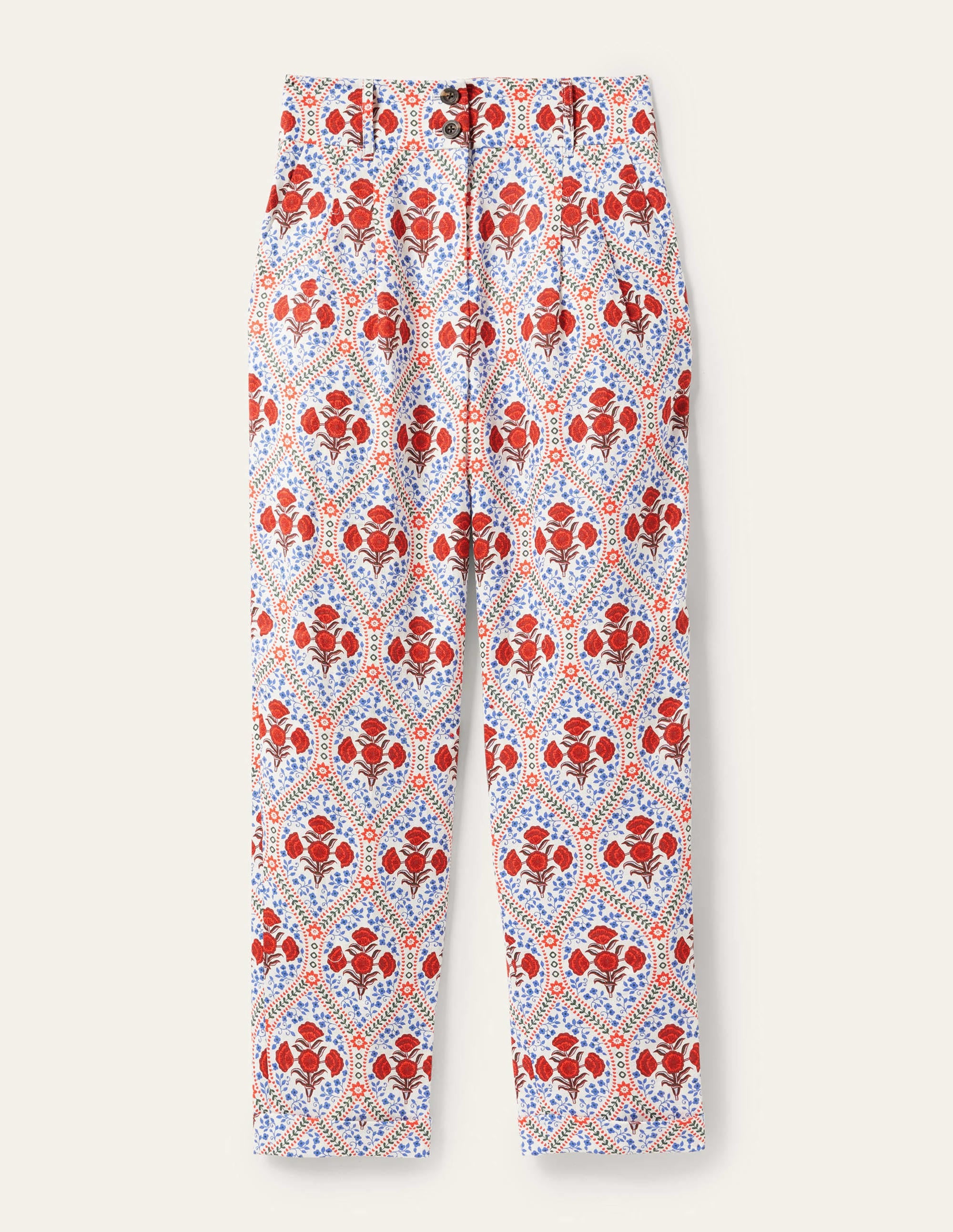 Turn Up Linen Trousers-Ivory, Poppy Bloom - Image 5