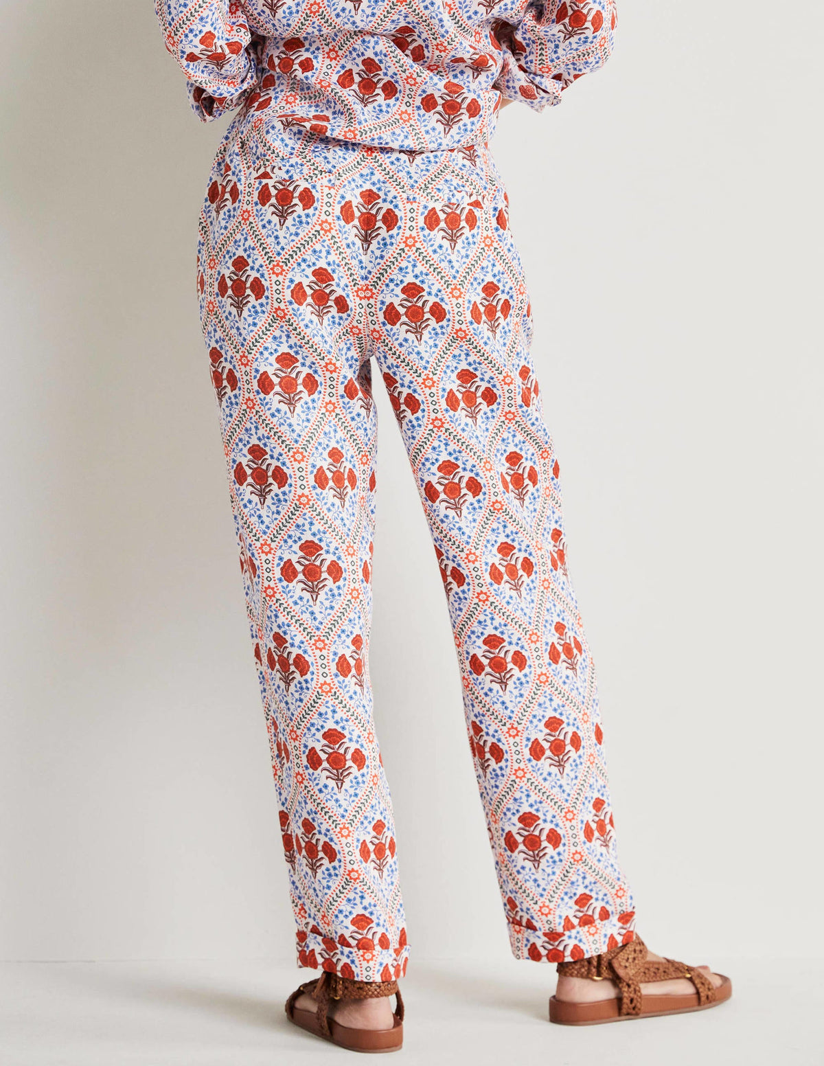 Turn Up Linen Trousers-Ivory, Poppy Bloom-3