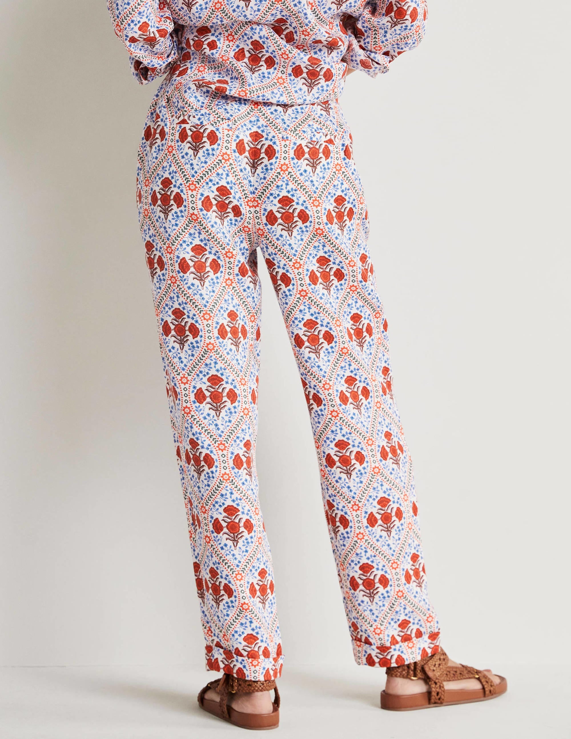 Turn Up Linen Trousers-Ivory, Poppy Bloom - Image 3