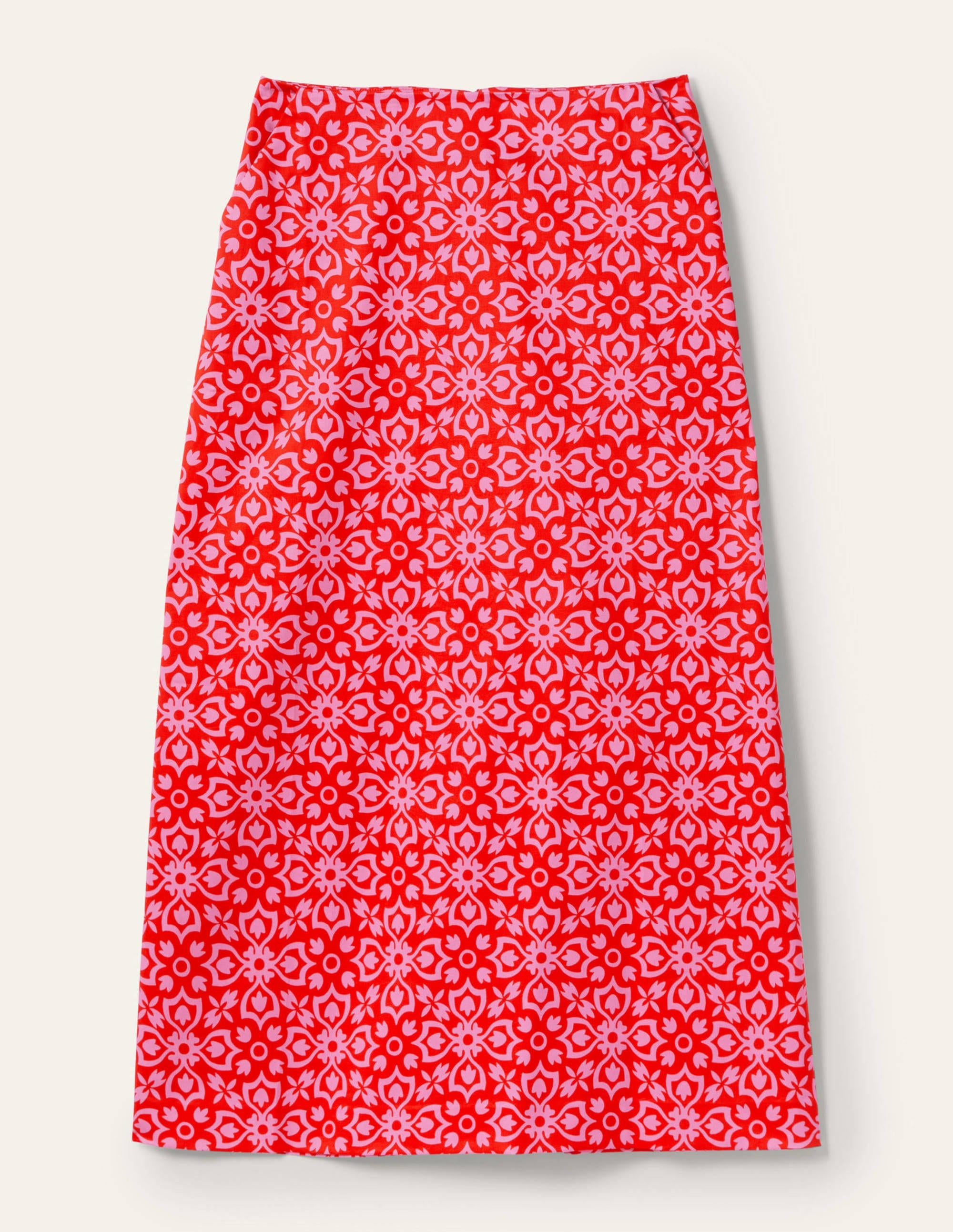 Printed A-line Midi Skirt-Dragon Red, Floret Tile - Image 5