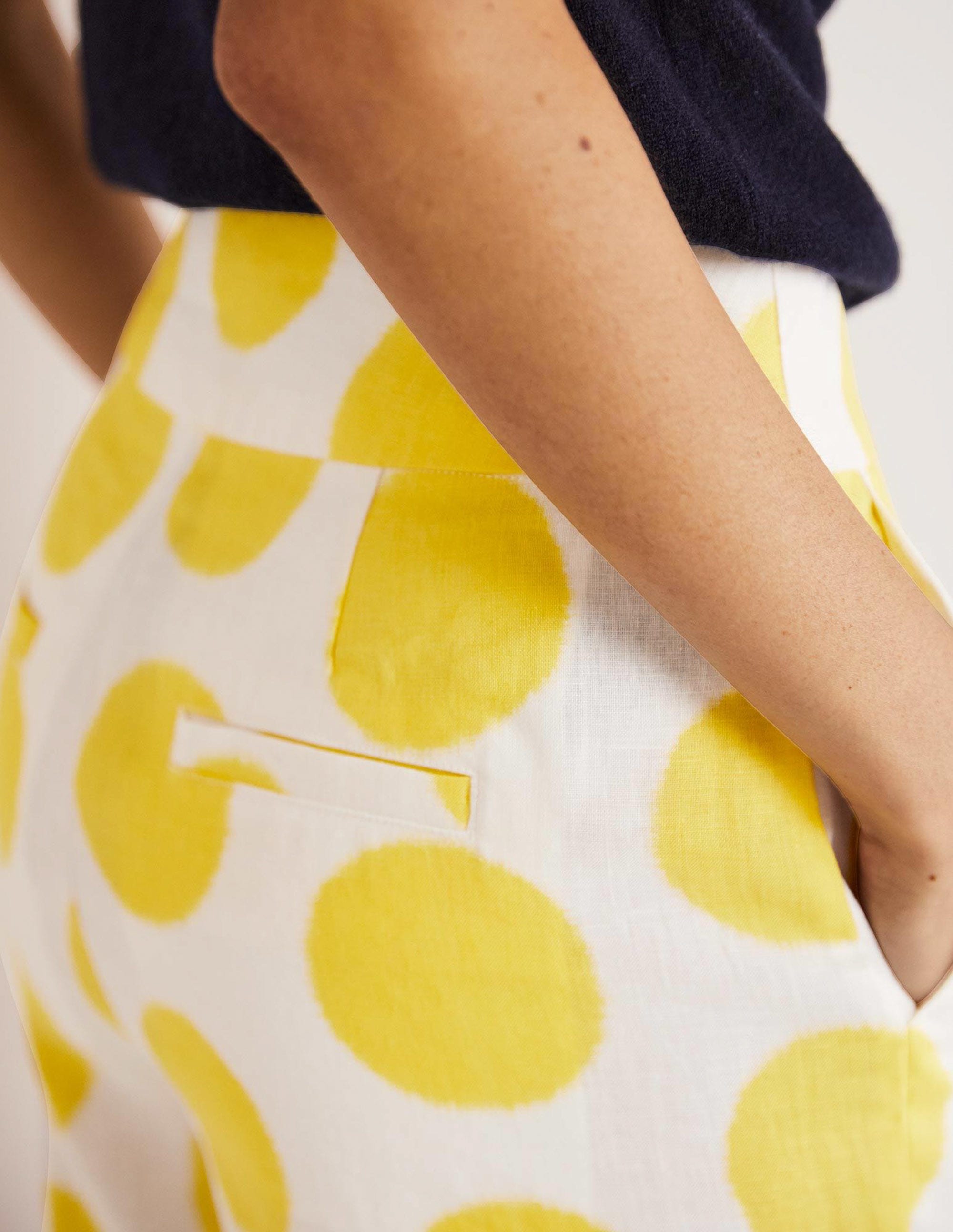 Georgina Linen Shorts-Lemon Fizz, Ikat Spot - Image 2