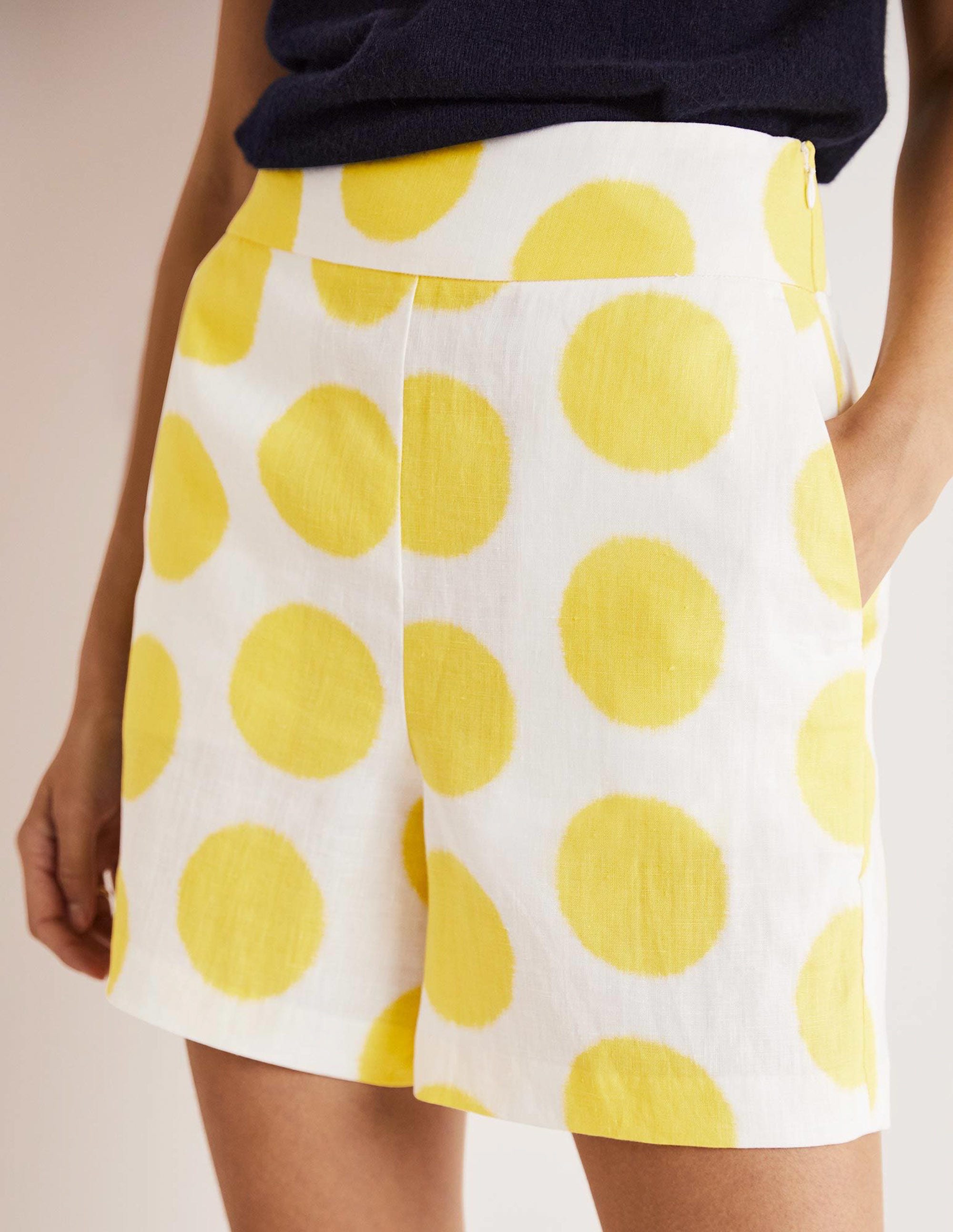 Georgina Linen Shorts-Lemon Fizz, Ikat Spot - Image 3