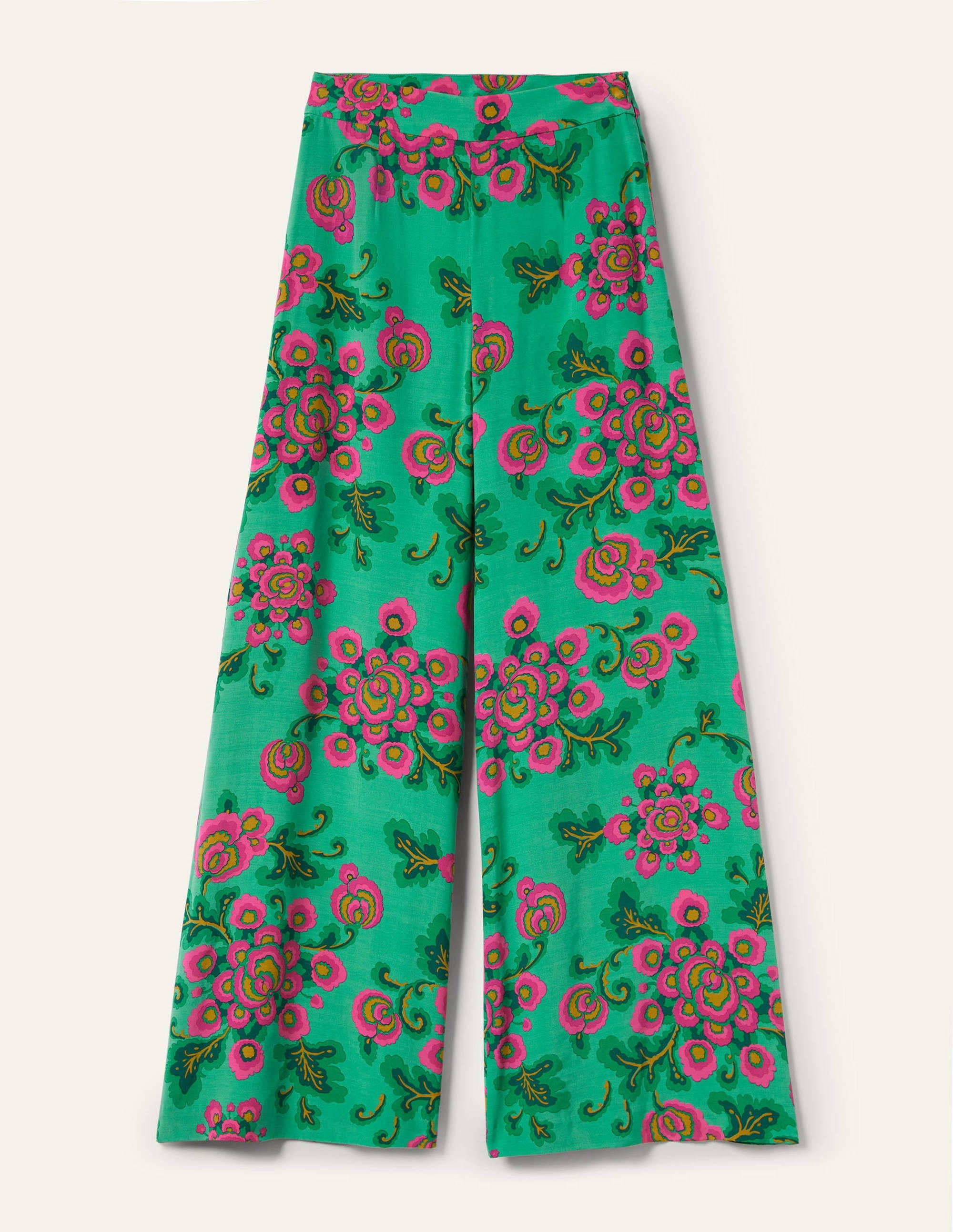 Zoe Wide Leg Palazzo Trousers-Ming Green, Wild Blooms - Image 7