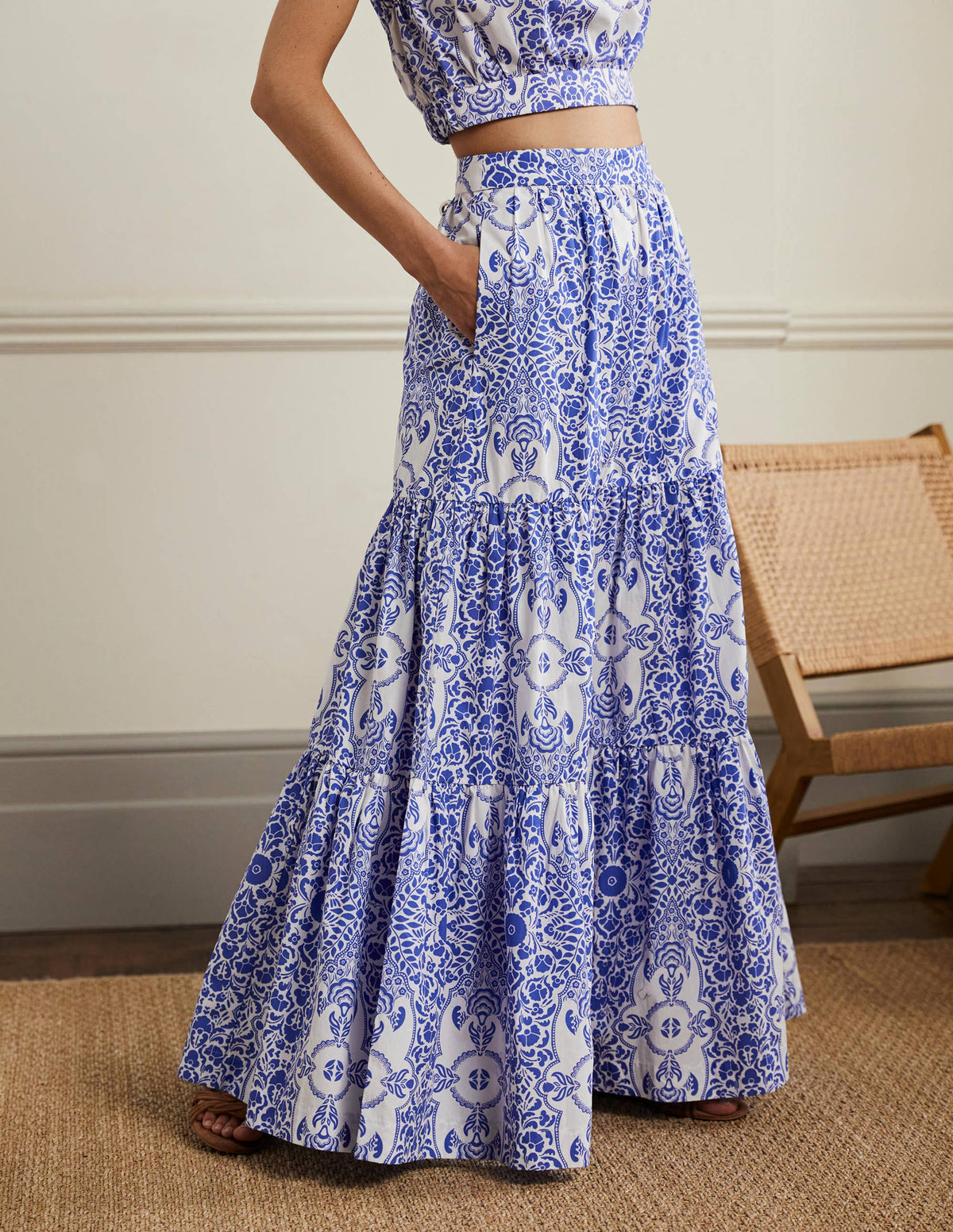 Lorna Tiered Maxi Skirt-Ivory, Bluebell Passion Bloom-4