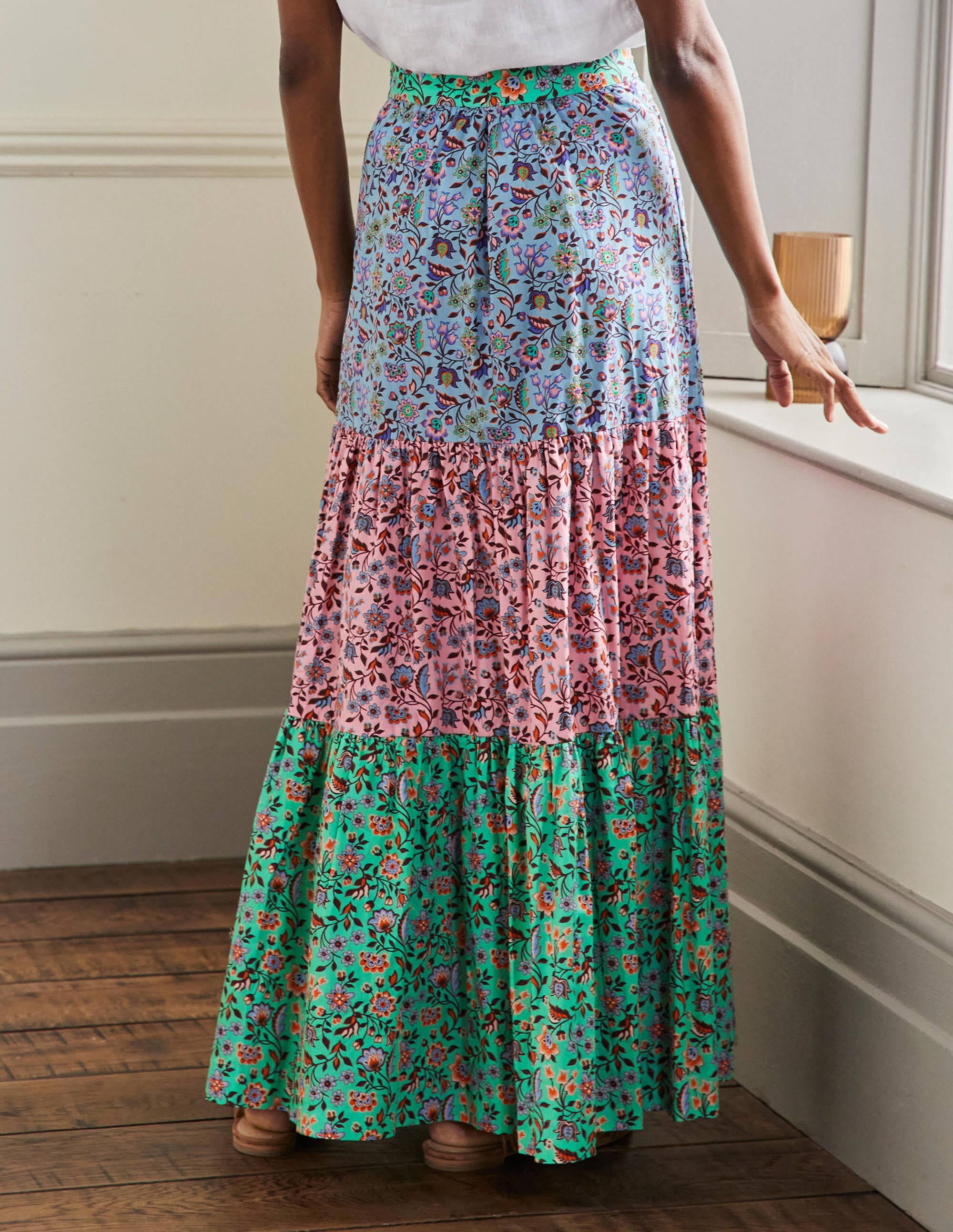 Lorna Tiered Maxi Skirt-Formica Pink, Oriental Meadow - Image 3