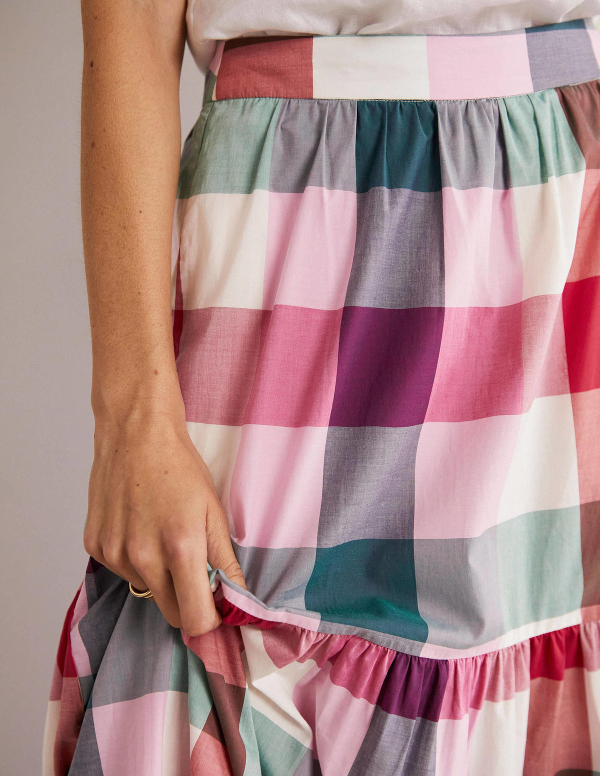 Lorna Tiered Maxi Skirt-Bonbon Pink Flambe Check-2