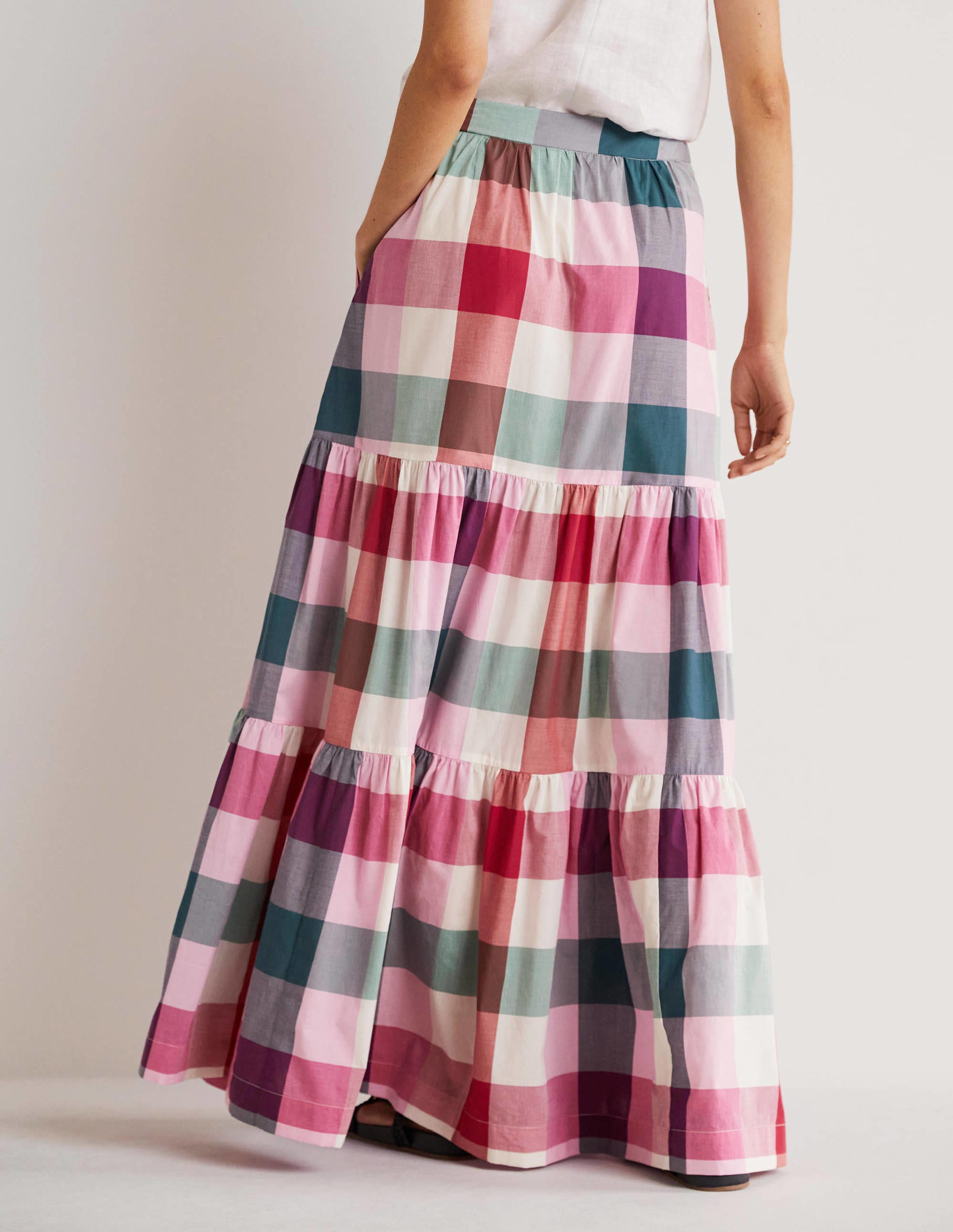 Lorna Tiered Maxi Skirt-Bonbon Pink Flambe Check - Image 3