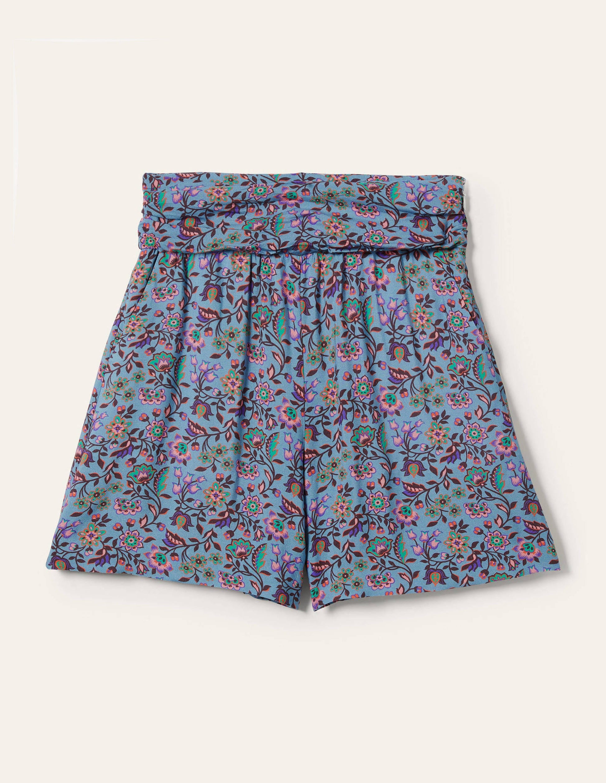 Ruched Waistband Shorts-Dusty Blue, Oriental Meadow-6