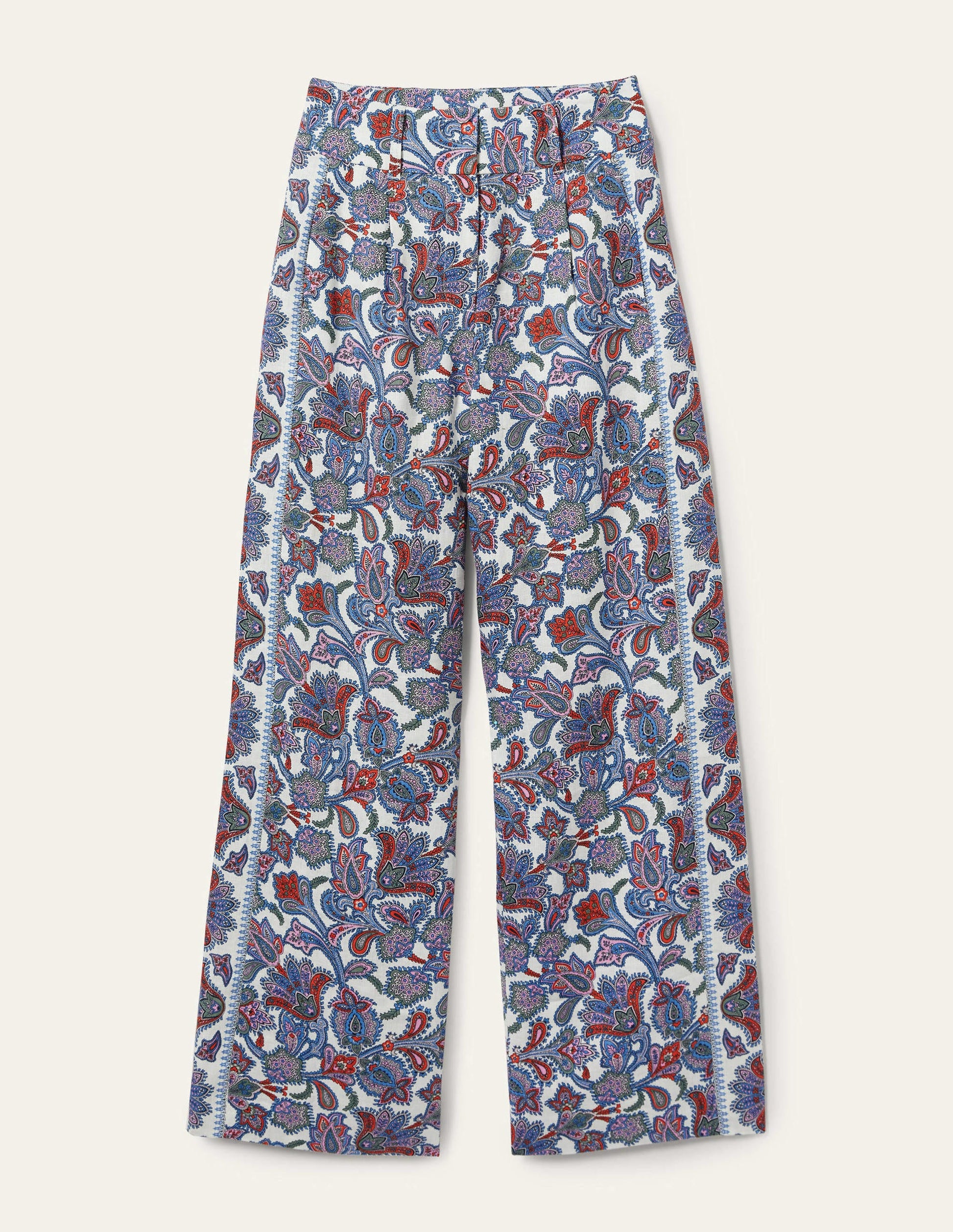 Wide Leg Linen Trousers-Multi, Paisley Bud-5