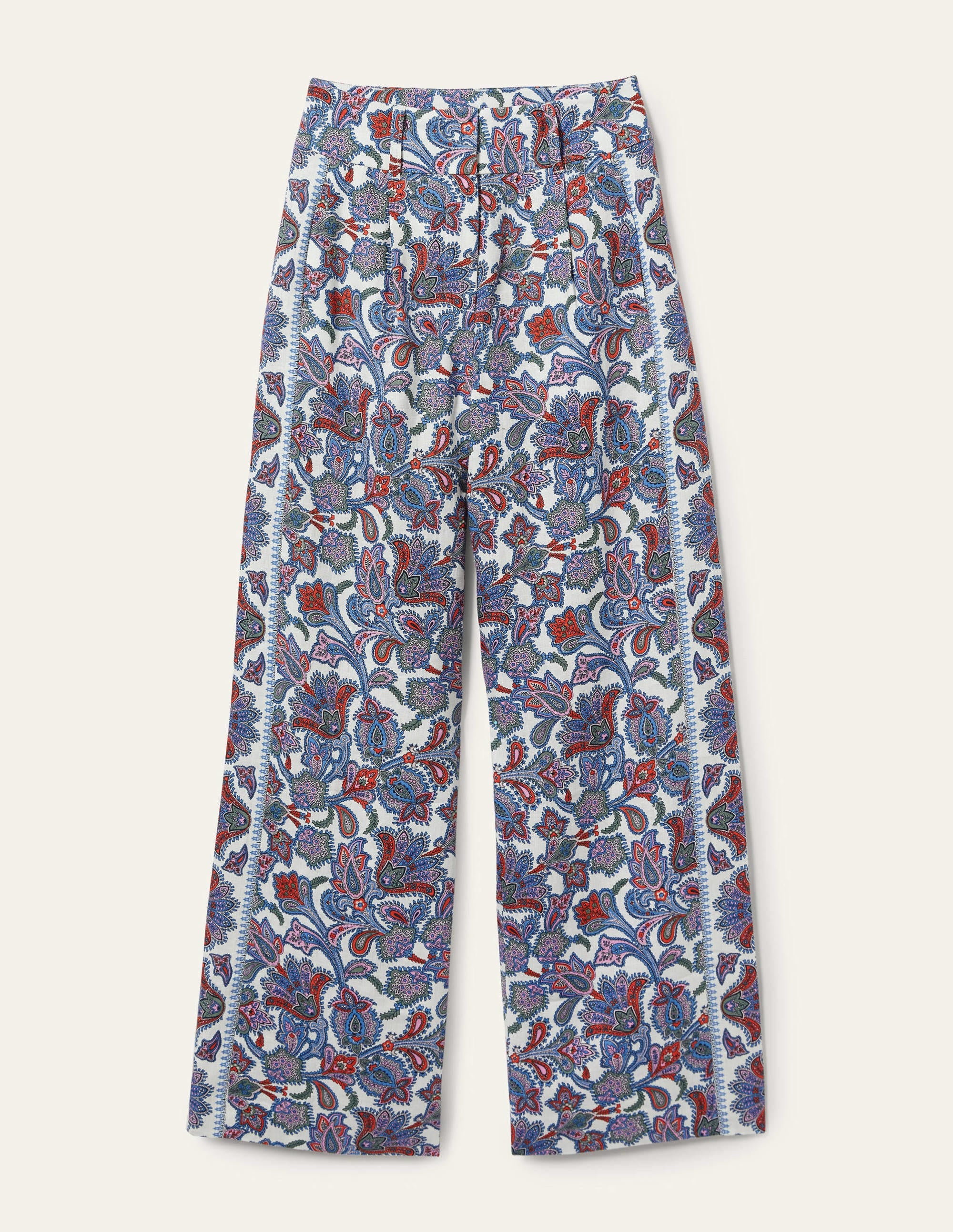 Wide Leg Linen Trousers-Multi, Paisley Bud - Image 5