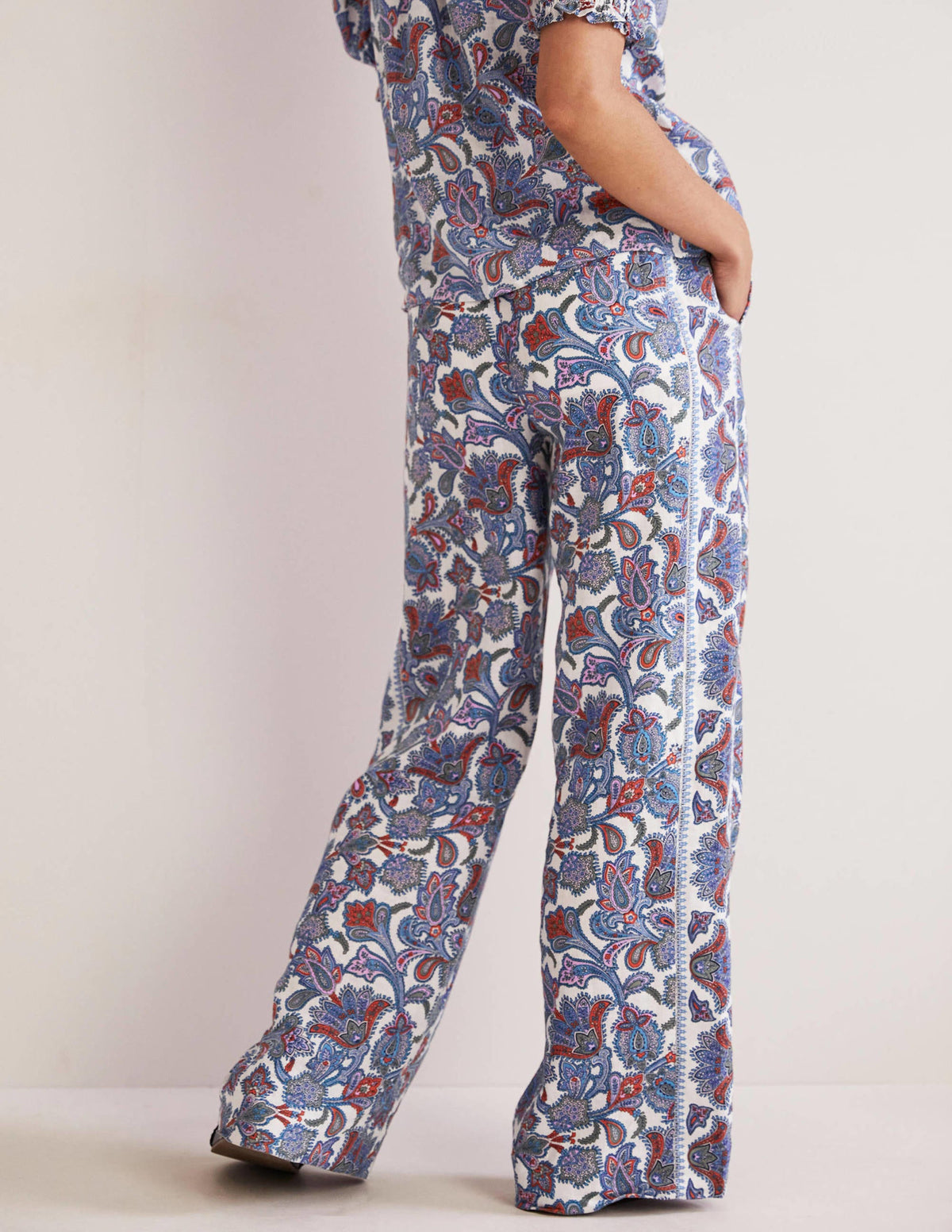 Wide Leg Linen Trousers-Multi, Paisley Bud-3