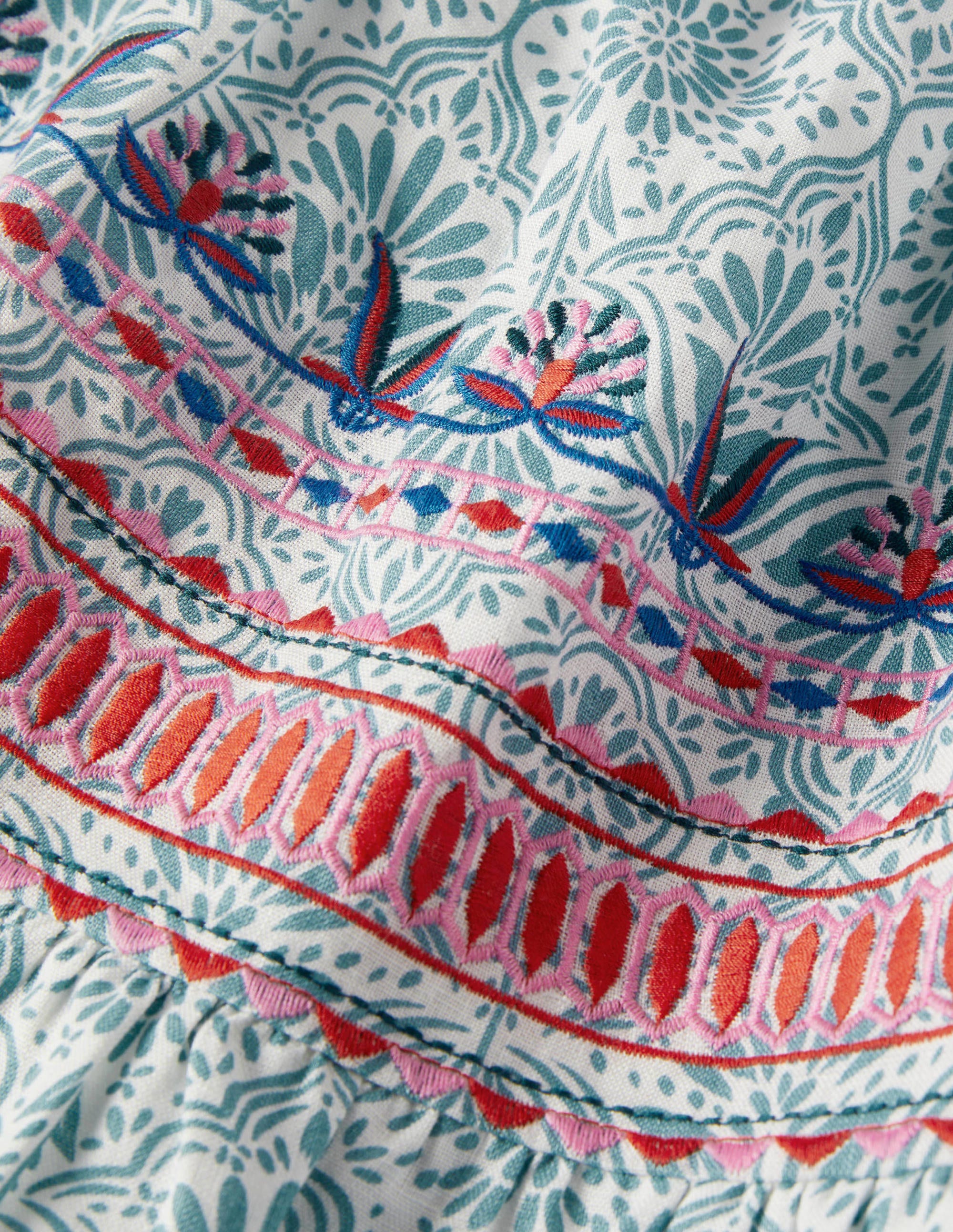Embroidered Linen Mini Skirt-Larkspur, Oriental Diamond - Image 5