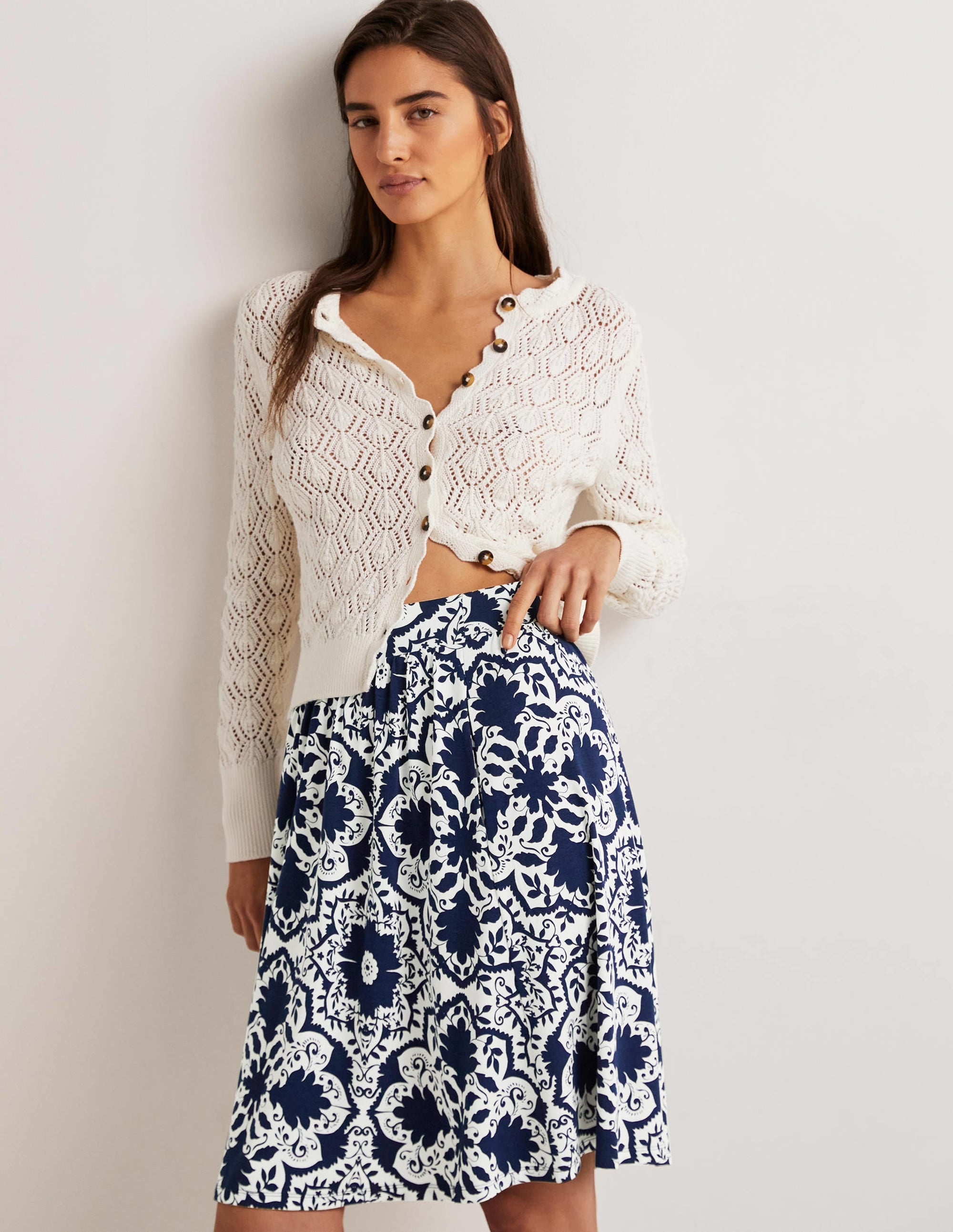 Pull On Jersey Mini Skirt-French Navy, Bloomsbury Mono - Image 1