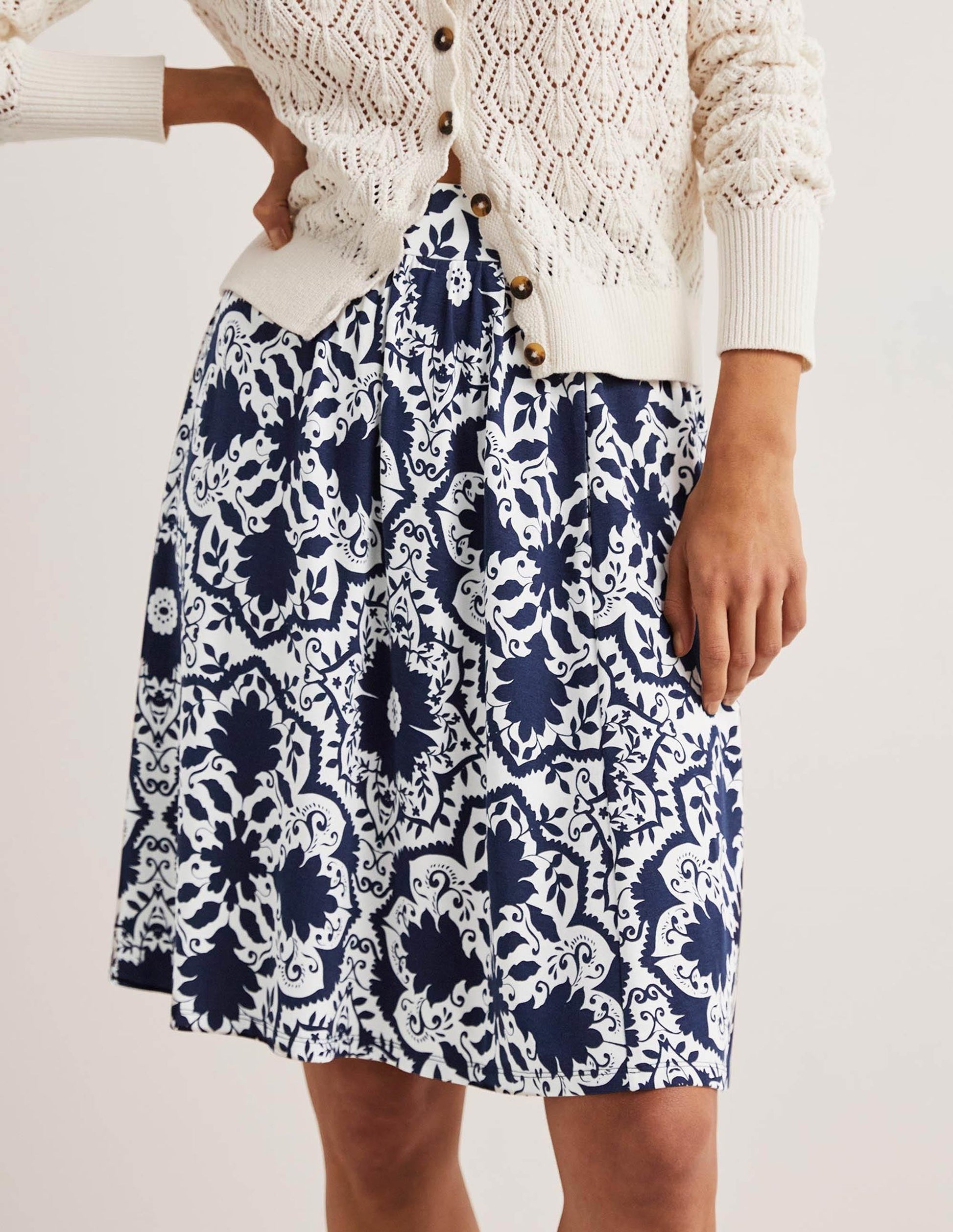 Pull On Jersey Mini Skirt-French Navy, Bloomsbury Mono-4