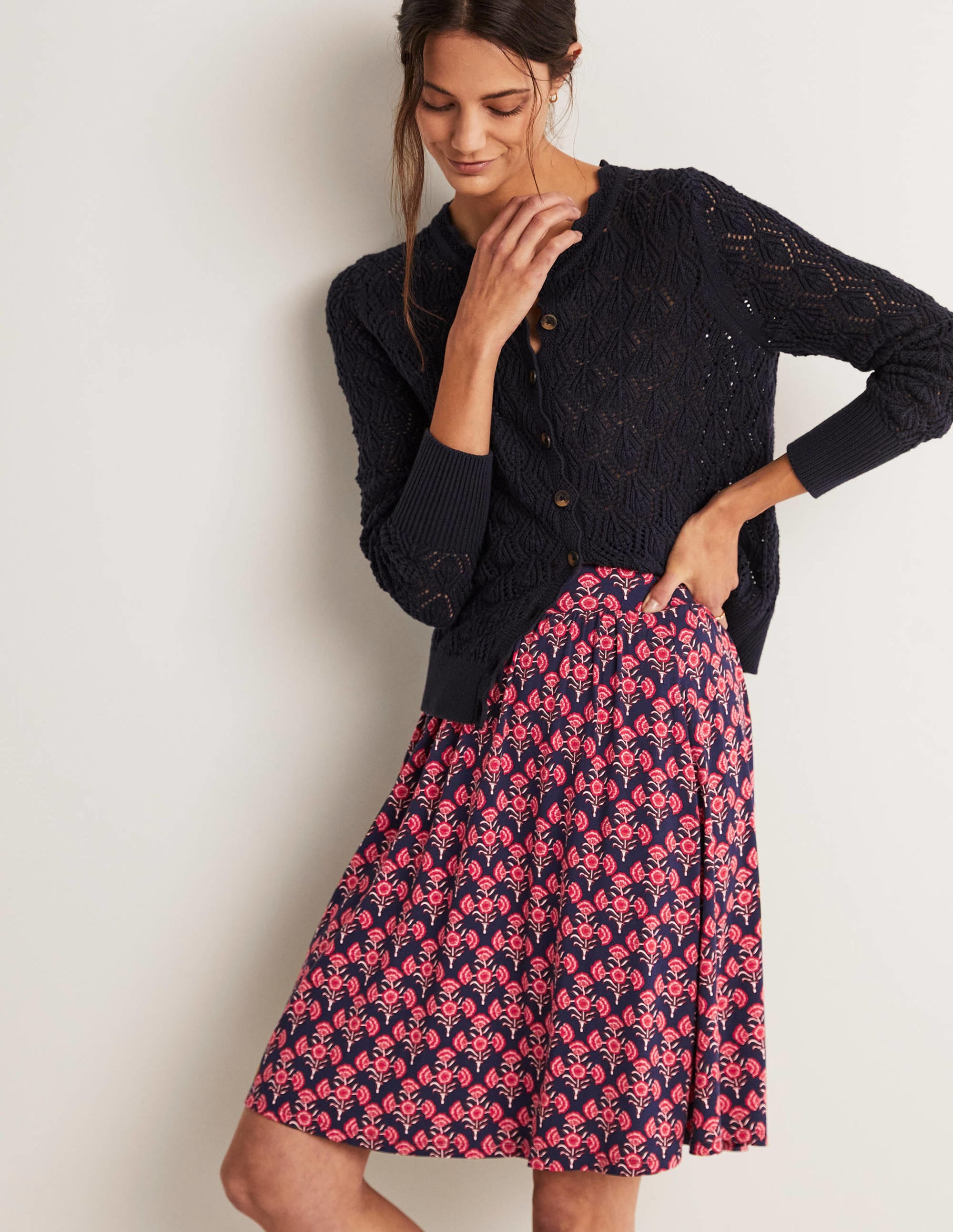 Pull On Jersey Mini Skirt-French Navy, Poppy Geo - Image 5