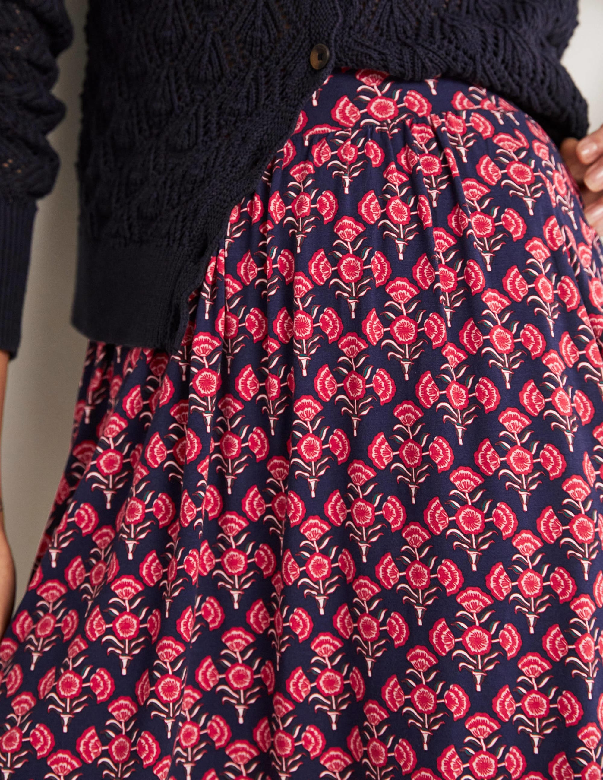 Pull On Jersey Mini Skirt-French Navy, Poppy Geo - Image 2