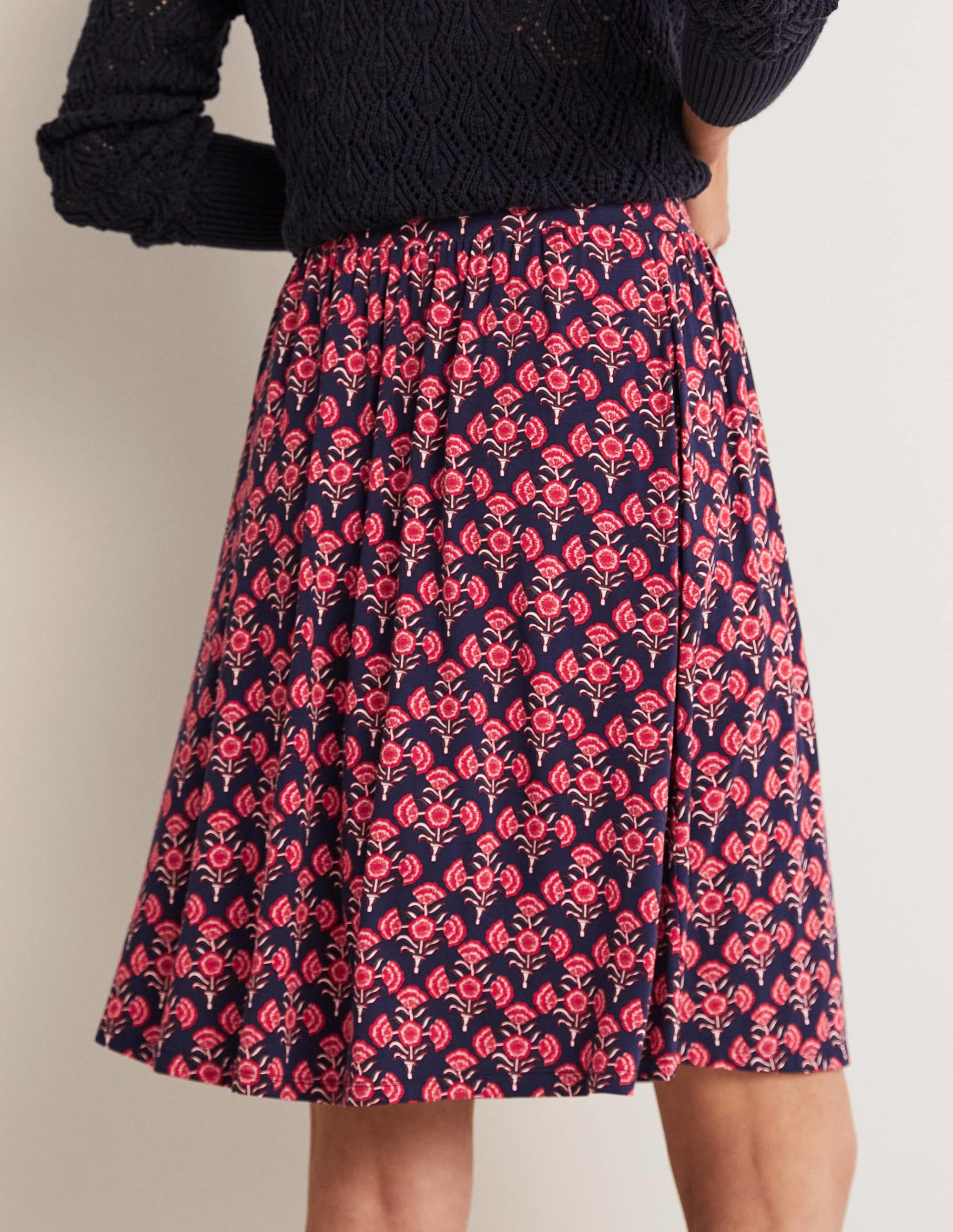 Pull On Jersey Mini Skirt-French Navy, Poppy Geo - Image 3