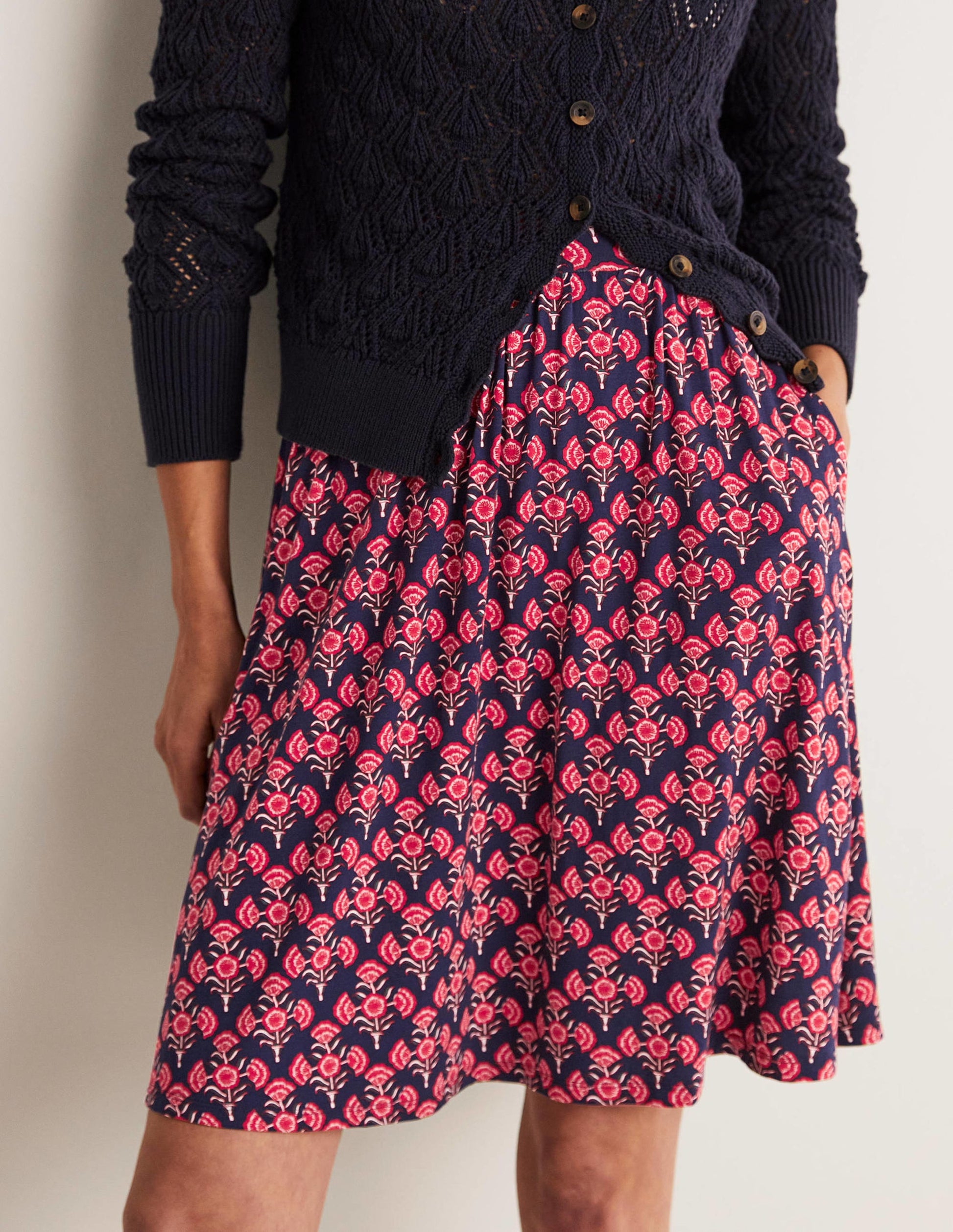 Pull On Jersey Mini Skirt-French Navy, Poppy Geo-4
