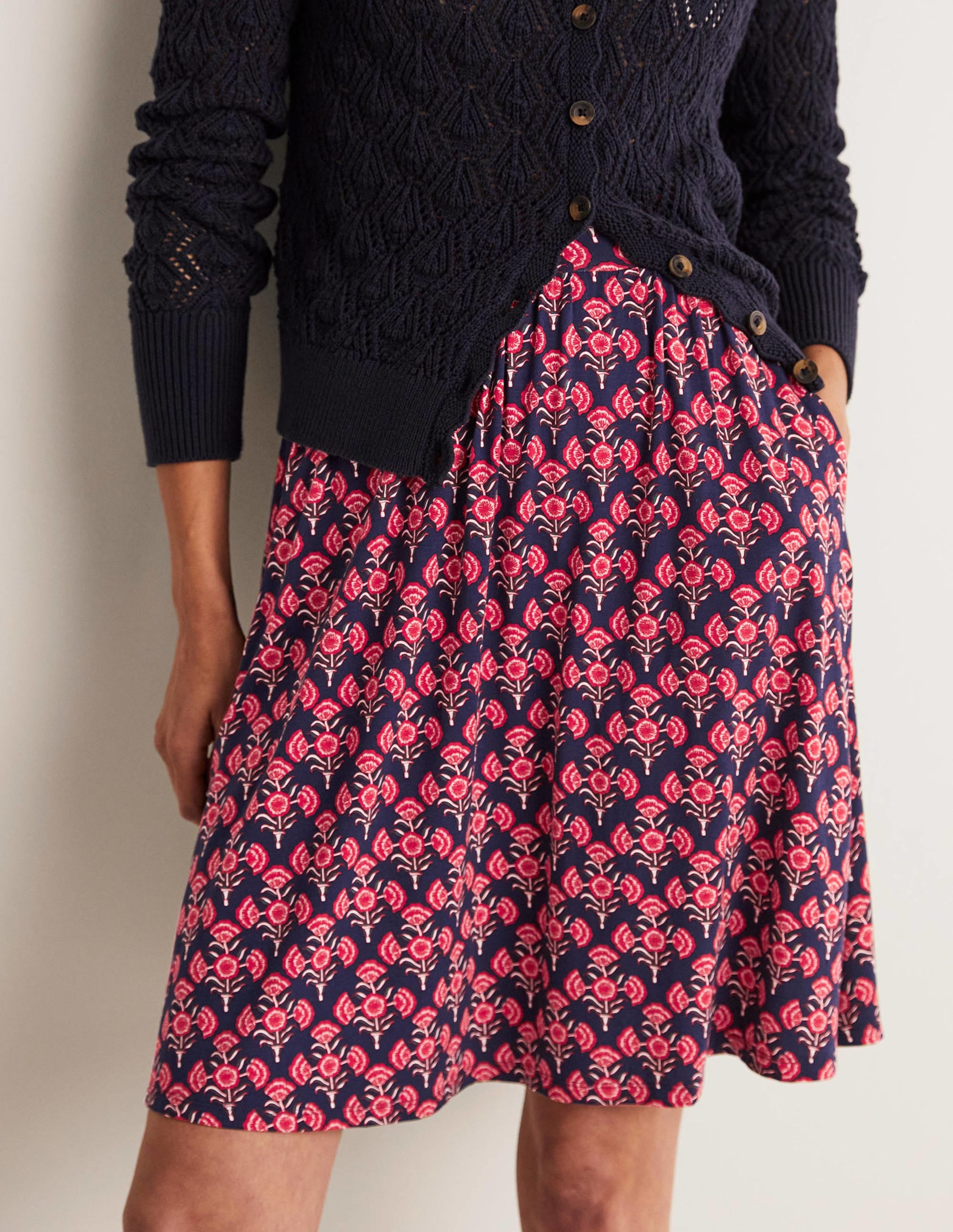 Pull On Jersey Mini Skirt-French Navy, Poppy Geo - Image 4