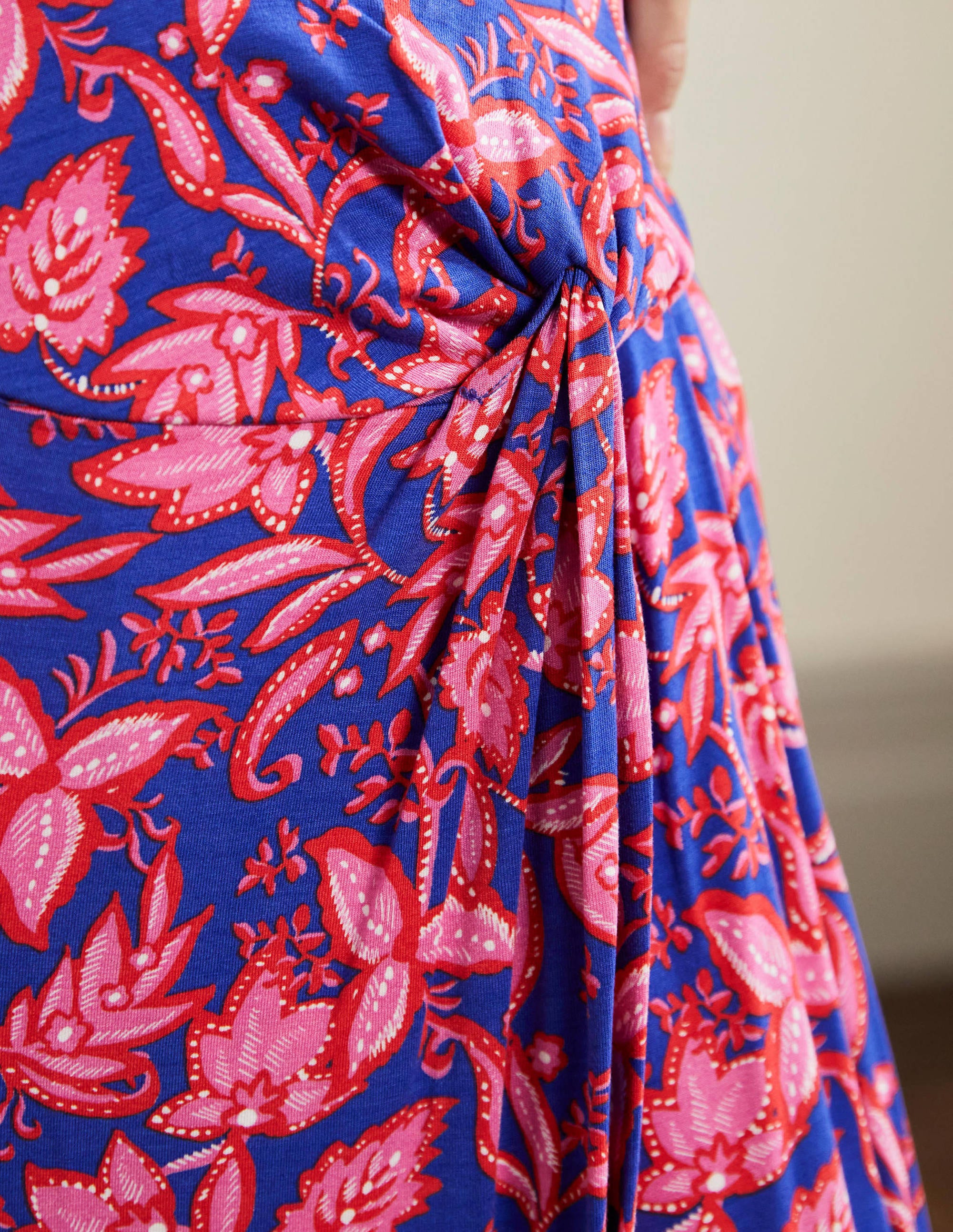 Knot Waist Jersey Midi Skirt-Strawberry Daiquiri, Flora - Image 2