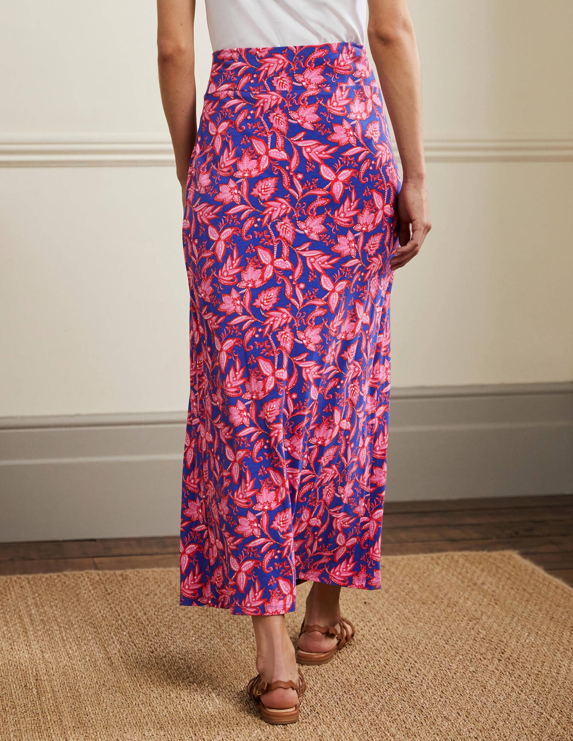 Knot Waist Jersey Midi Skirt-Strawberry Daiquiri, Flora - Image 3